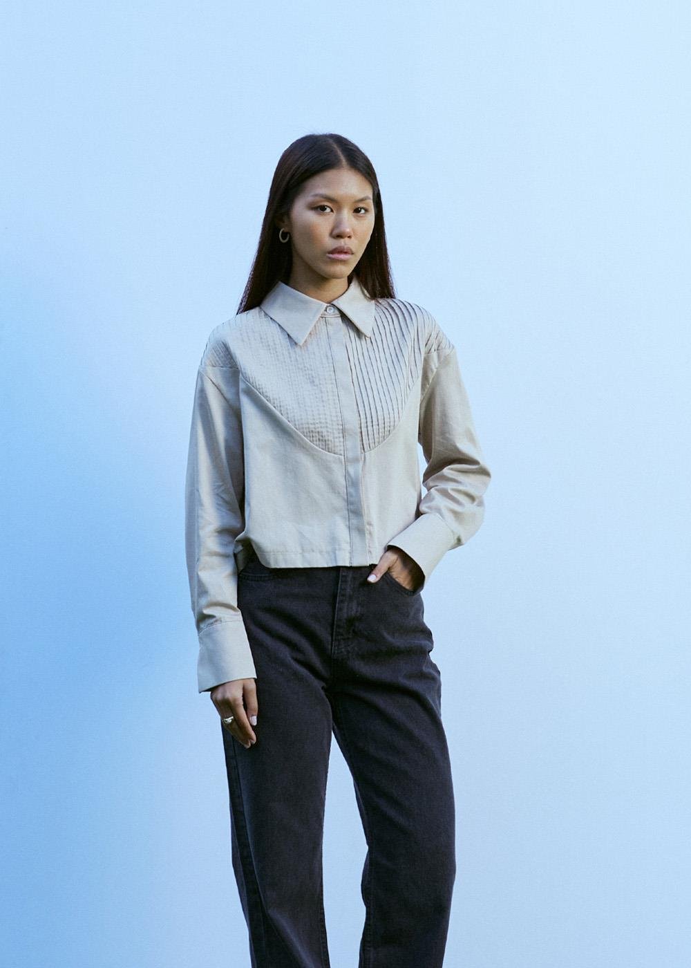 Nervürlü Gömlek | Bej