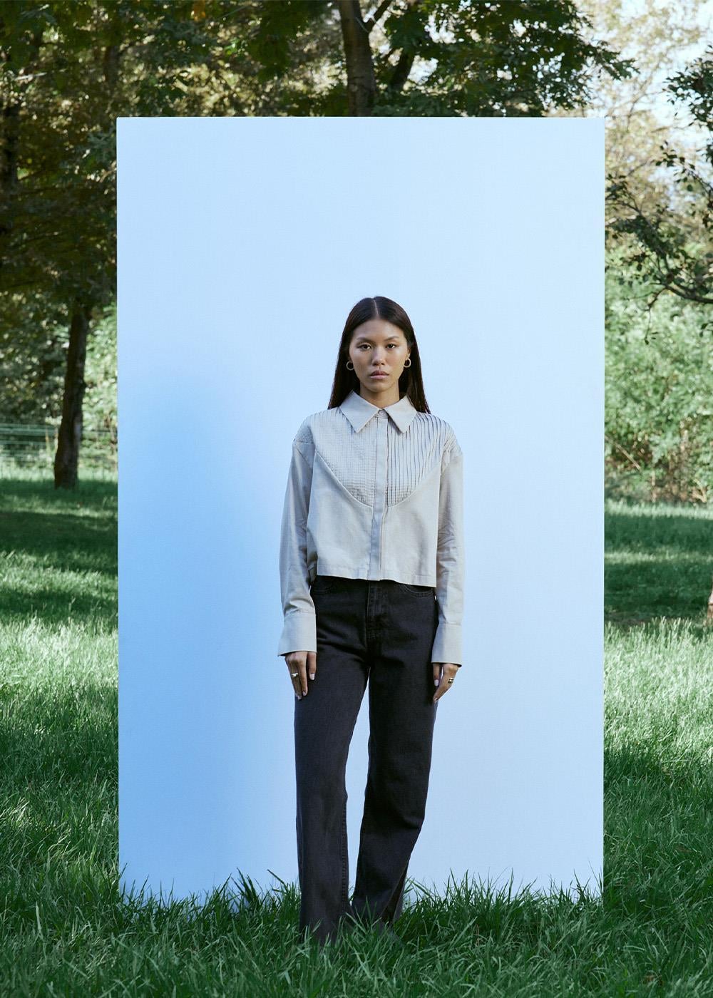 Nervürlü Gömlek | Bej