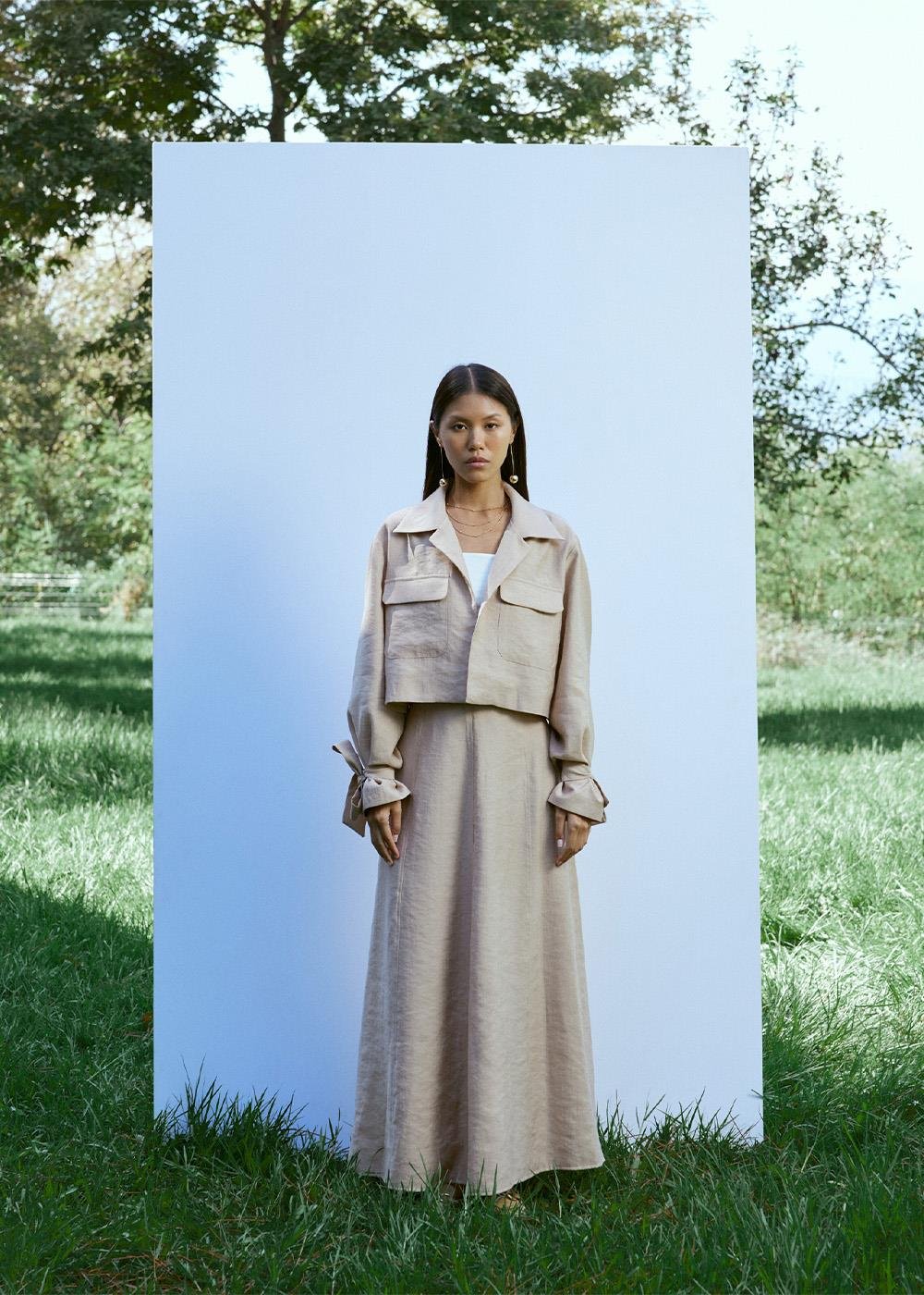 Parçalı Etek | Bej