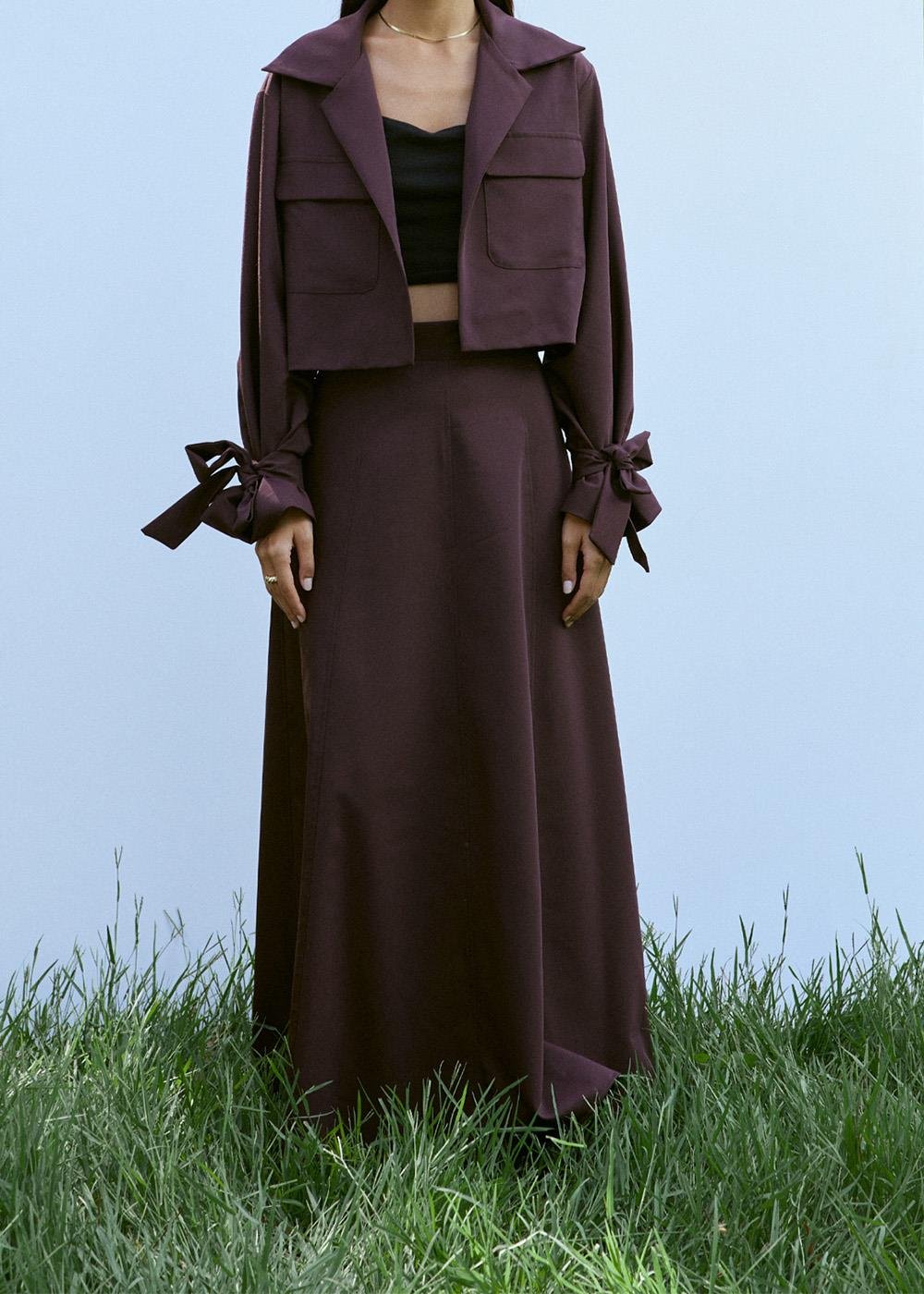 Parçalı Etek | Bordo