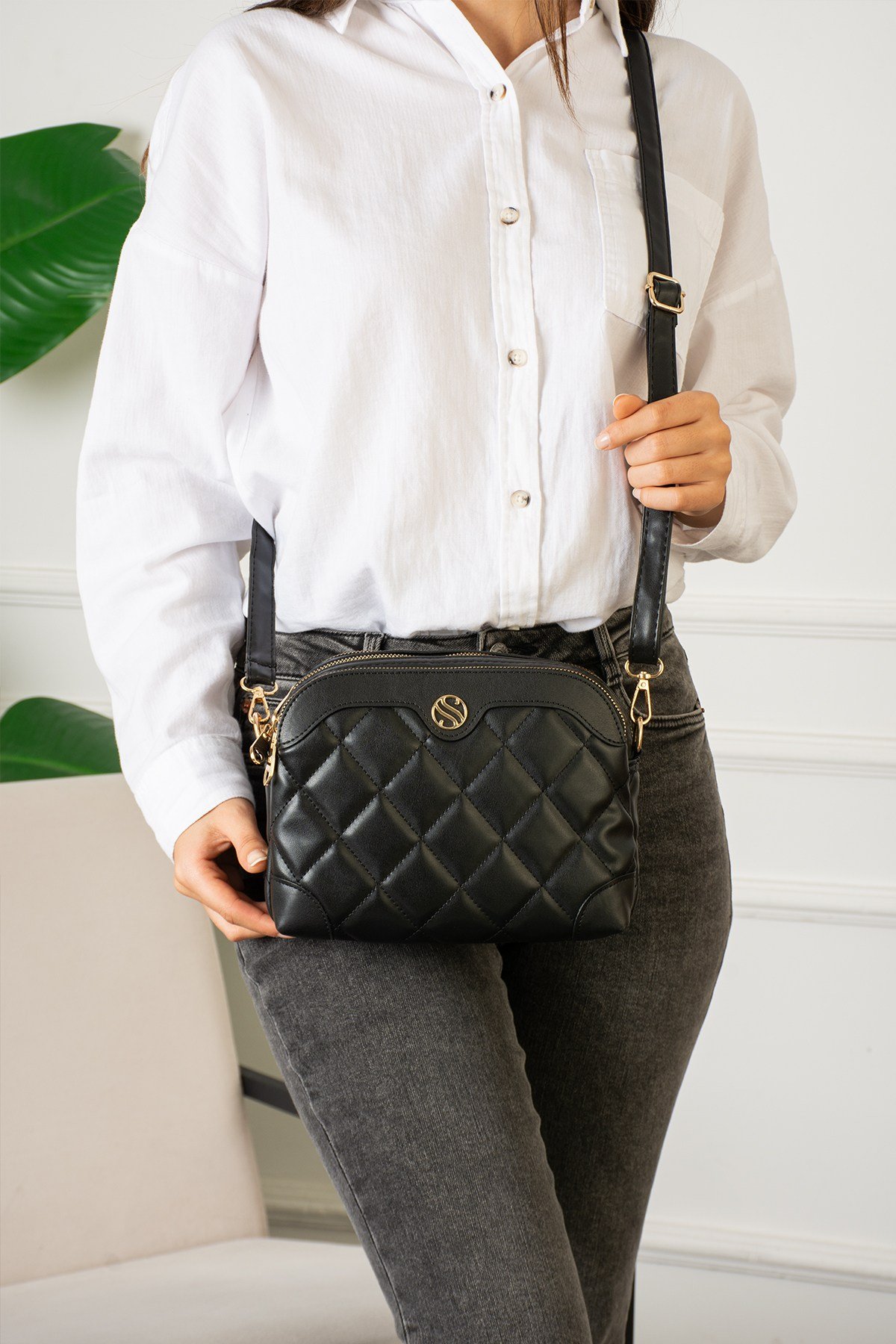 Kadın çok bölmeli ayarlanabilir askılı omuz çantası çapraz çanta
