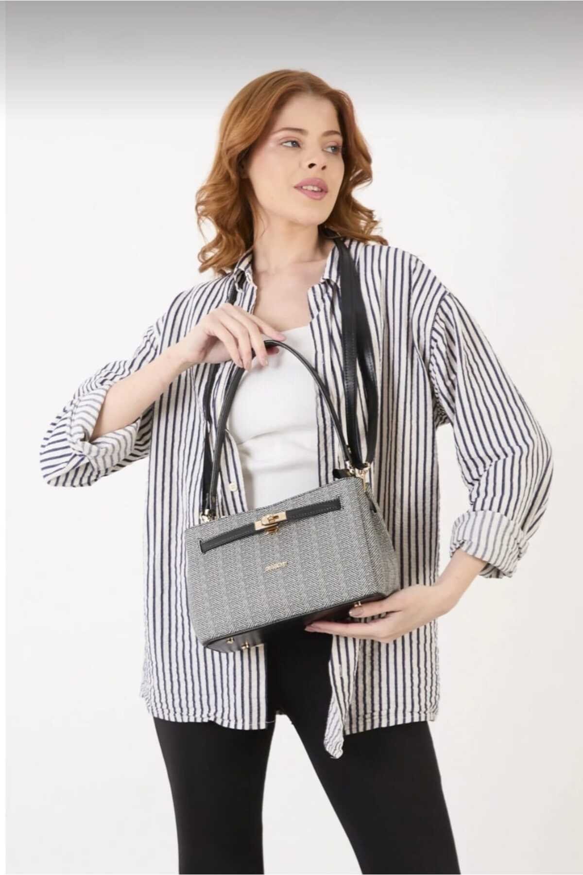 Kadın El ve Omuz Çantası Çapraz Askılı Kilit Aksesuarlı Günlük Şık Çanta