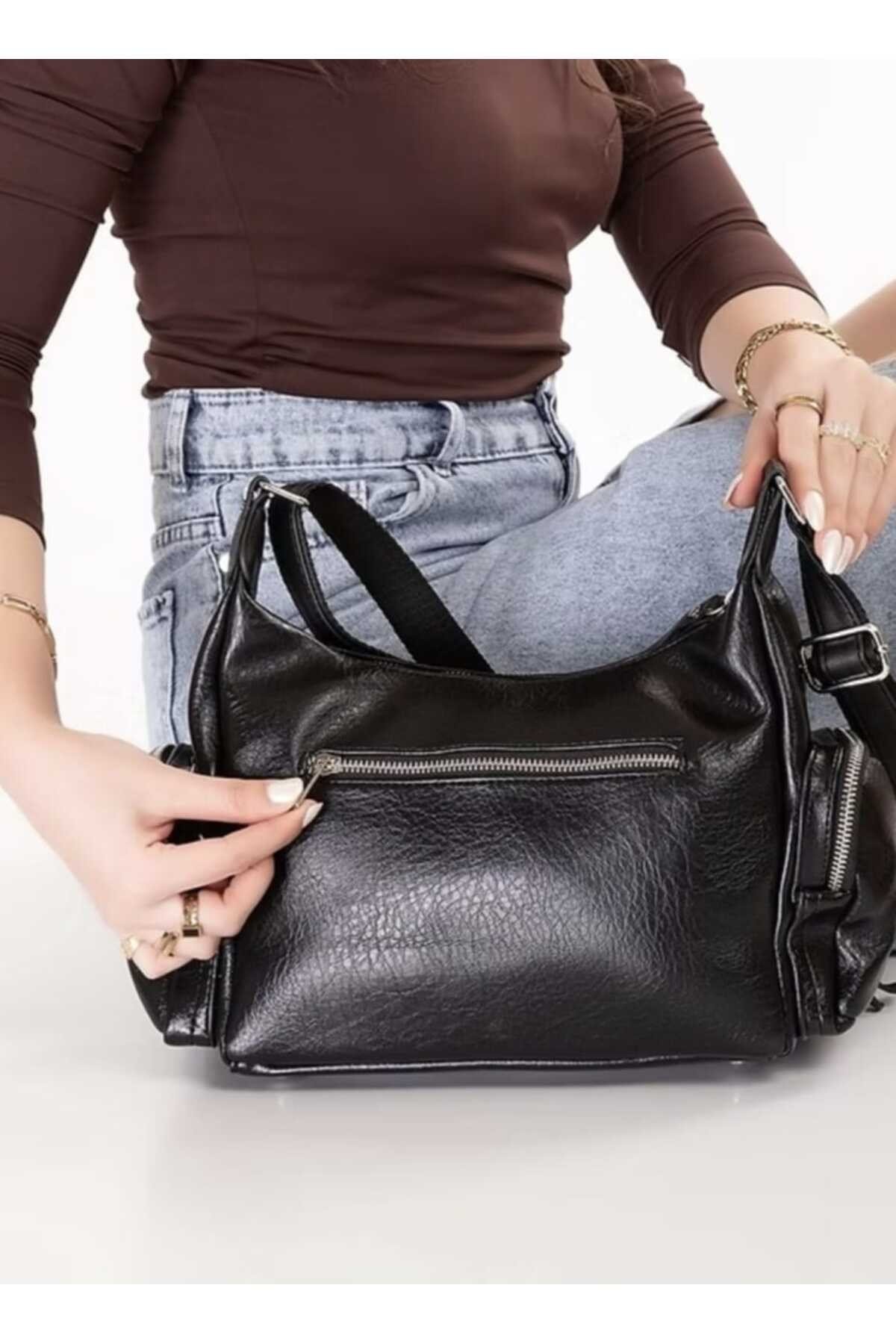 Kadın Omuz Çantası Çok Bölmeli Ayarlanabilir Askılı Günlük Kullanım Şık Kol ve Çapraz Çanta