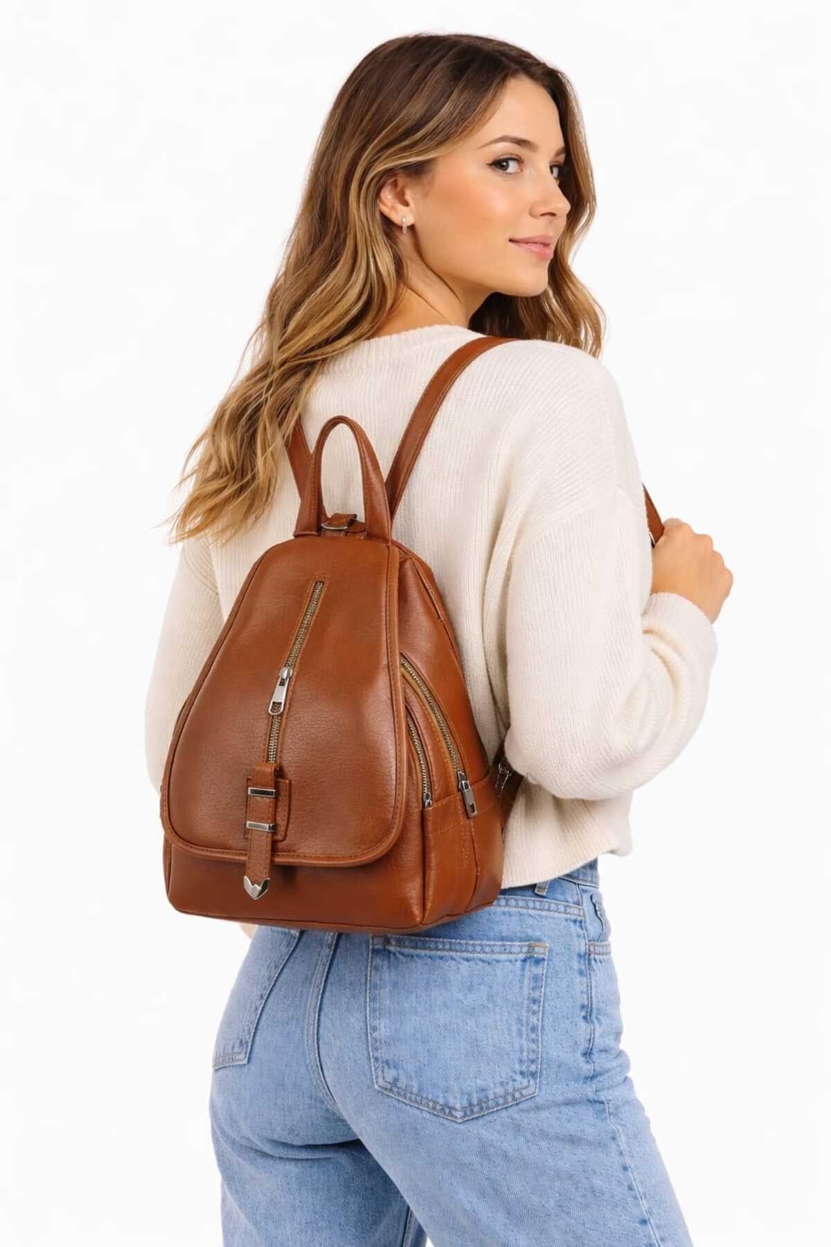 Kadın Sırt Çantası Çok Bölmeli Günlük Kapaklı Şık ve Kullanışlı Çanta
