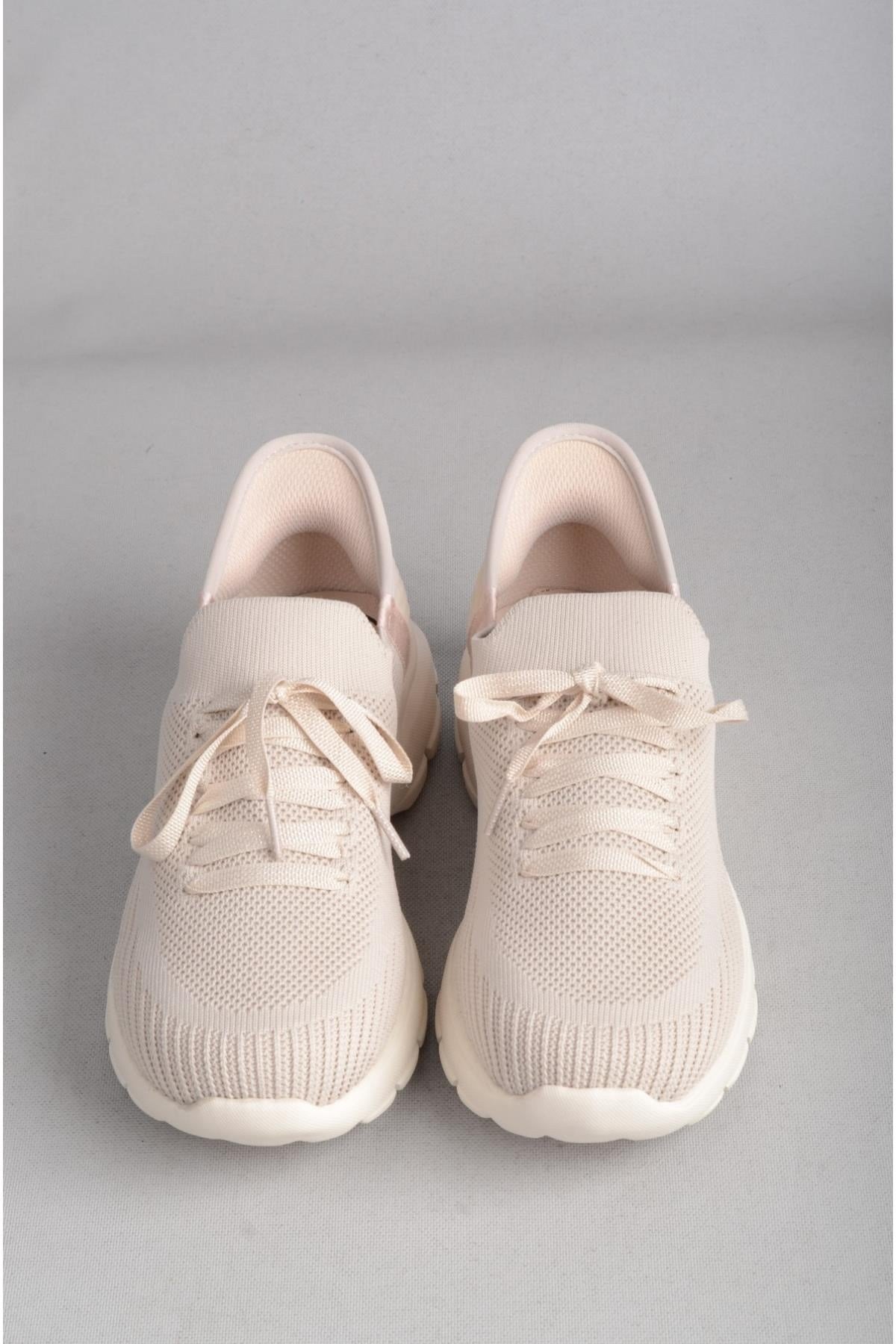 Bağcıklı Triko Kalın Taban Kadın Sneaker Ayakkabı