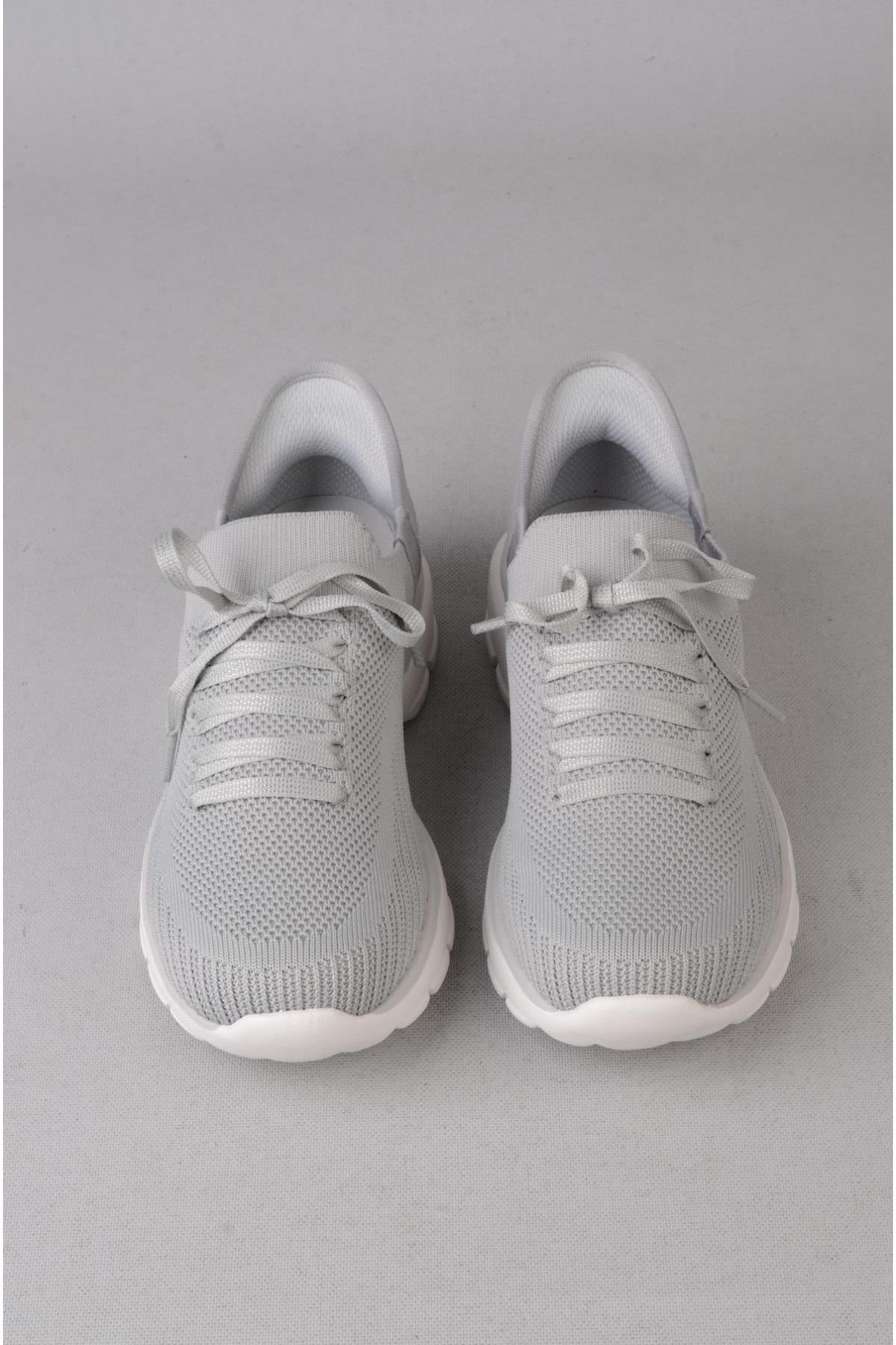 Bej Bağcıklı Triko Kalın Taban Kadın Sneaker Ayakkabı