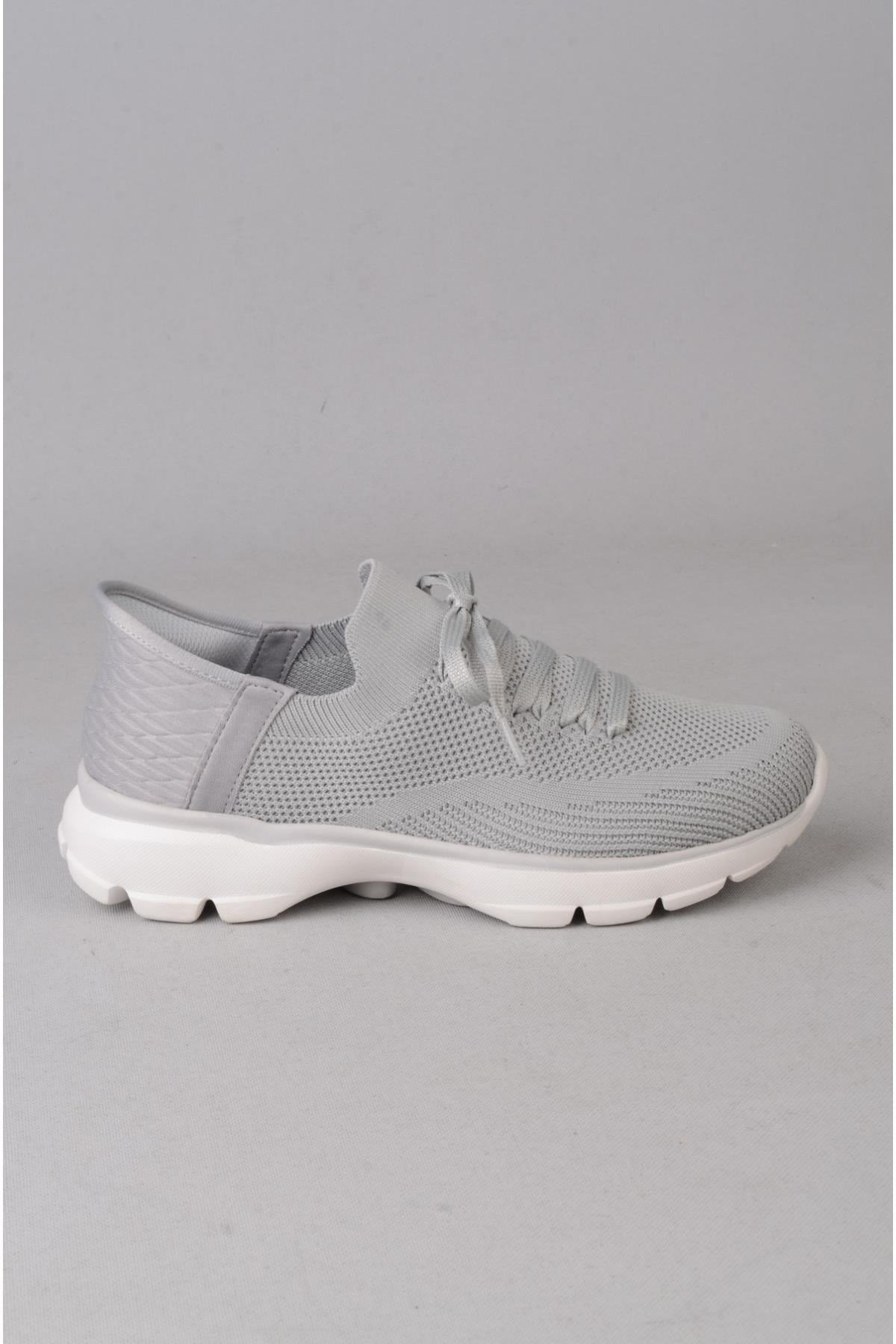 Bej Bağcıklı Triko Kalın Taban Kadın Sneaker Ayakkabı