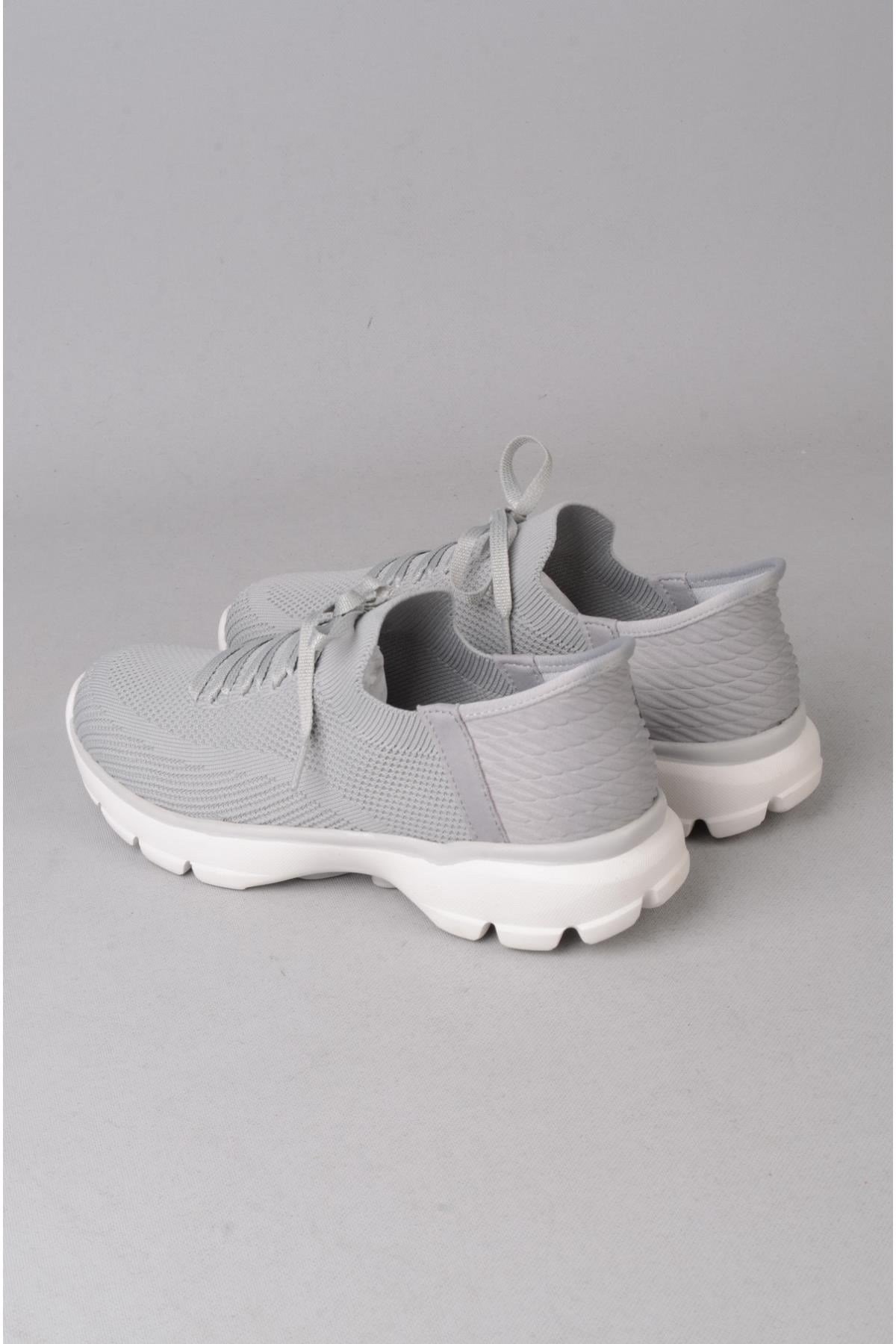 Bej Bağcıklı Triko Kalın Taban Kadın Sneaker Ayakkabı