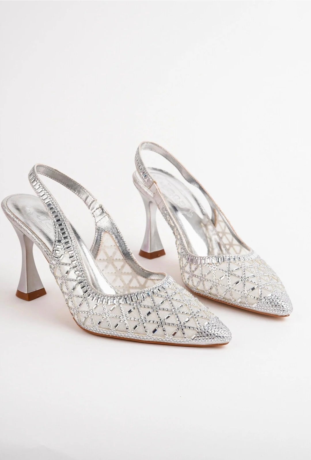 Gümüş Taşlı Stiletto Topuklu Abiye & Gelin Ayakkabı