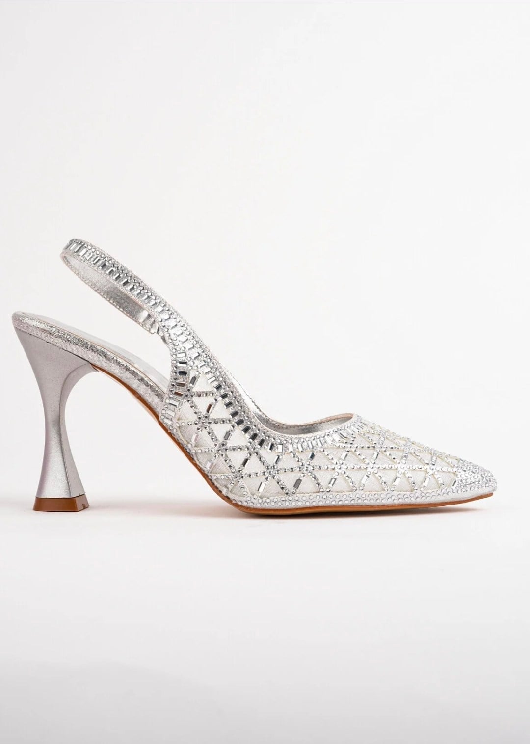 Gümüş Taşlı Stiletto Topuklu Abiye & Gelin Ayakkabı