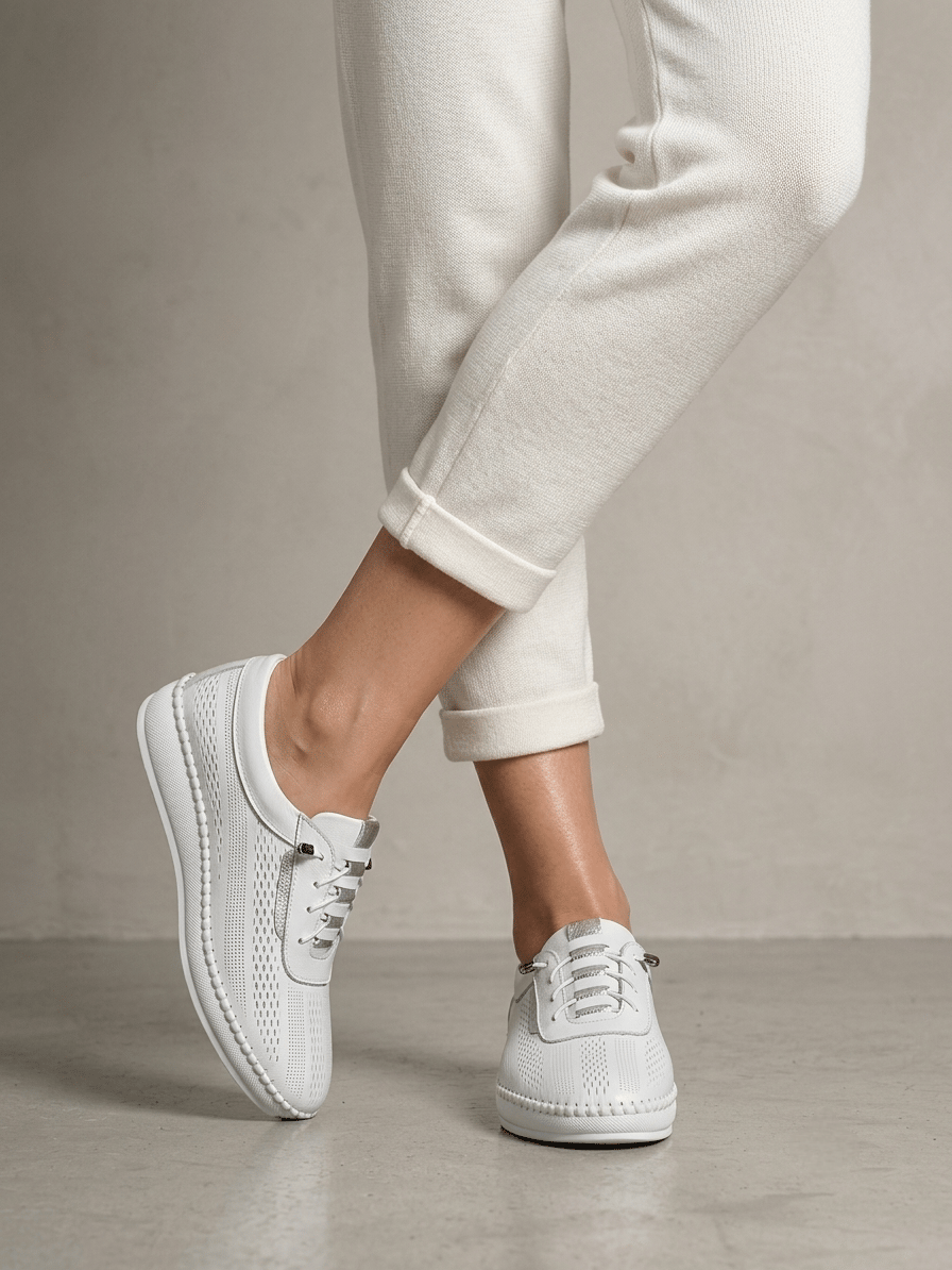 Kadın Beyaz Gümüş Hakiki Deri Bağcıklı Rahat Spor Ayakkabı-Casual Yürüyüş Ayakkabısı s3050
