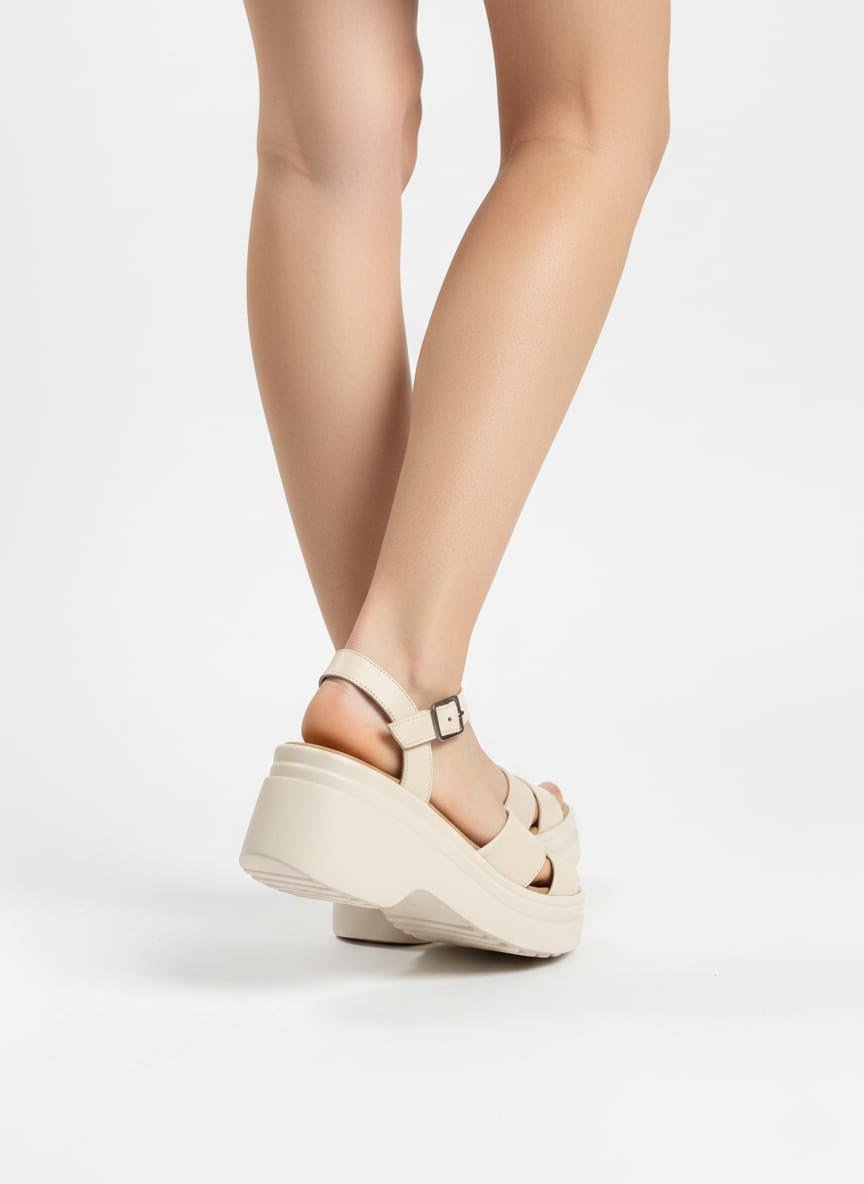 Kadın Deri Krem Dolgu Topuklu Sandalet