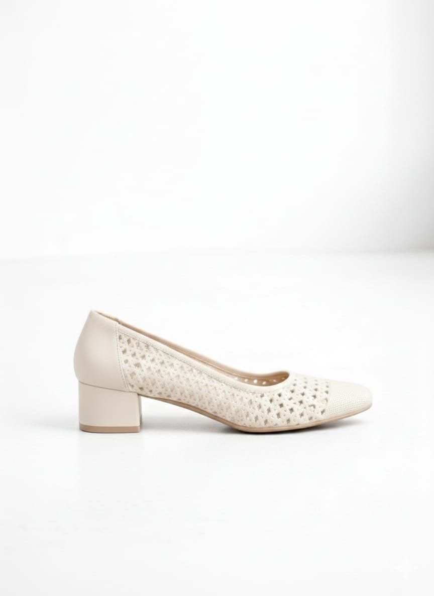 Krem Örme Blok Topuklu