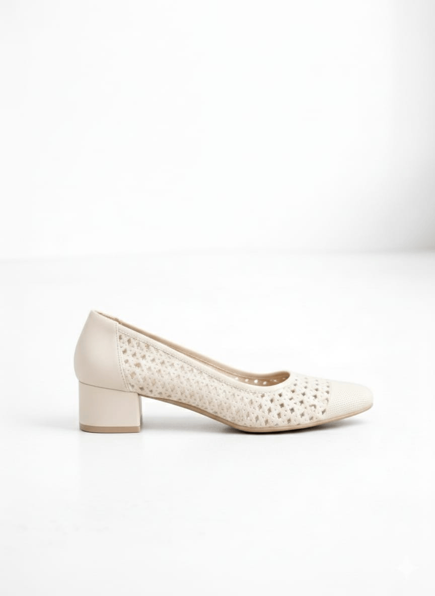 Krem Örme Blok Topuklu