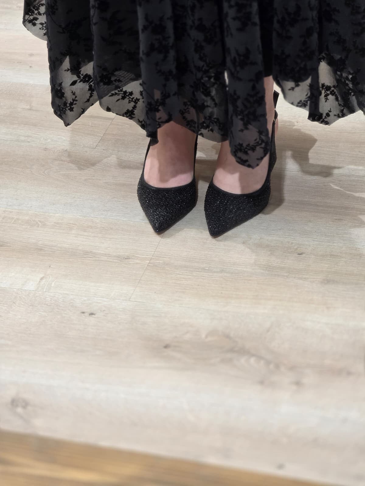 Pearl Shine Black Taşlı stilettoo