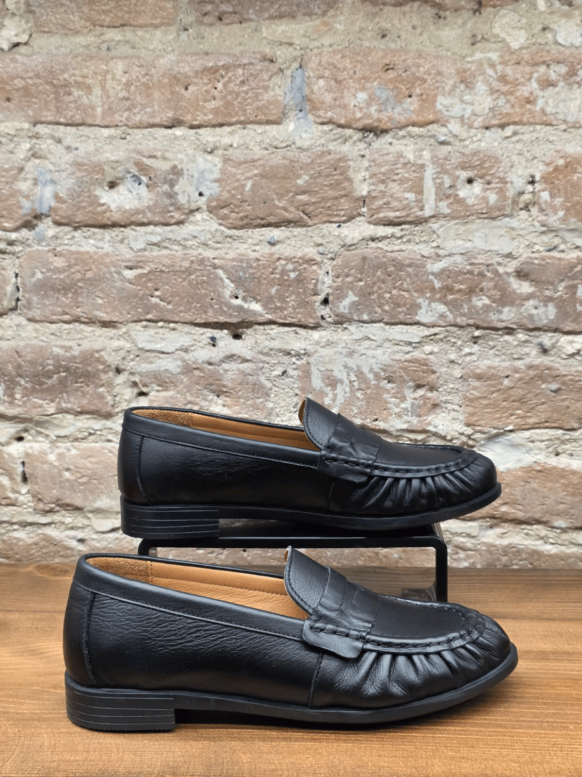 Siyah Hakiki Deri Mokasen