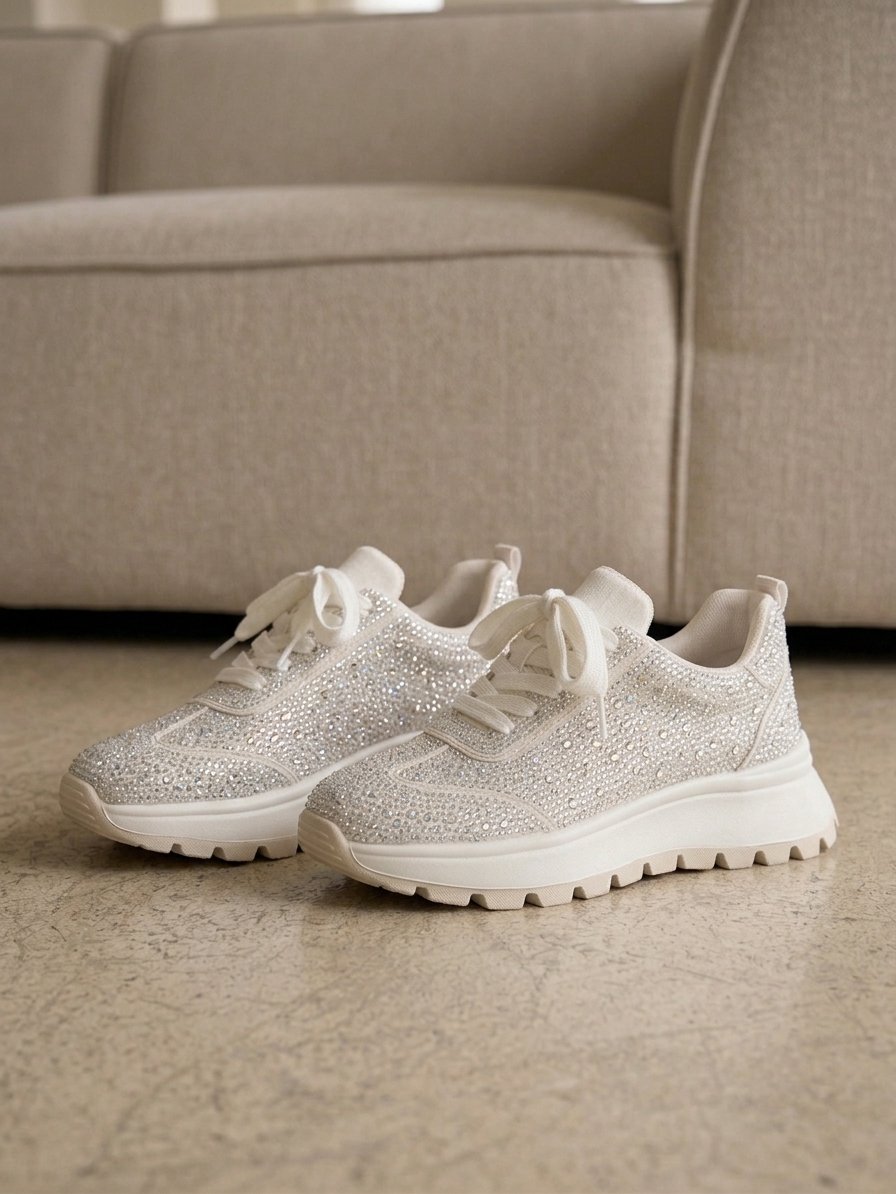 Taş İşlemeli Beyaz Hafif Rahat Sneaker