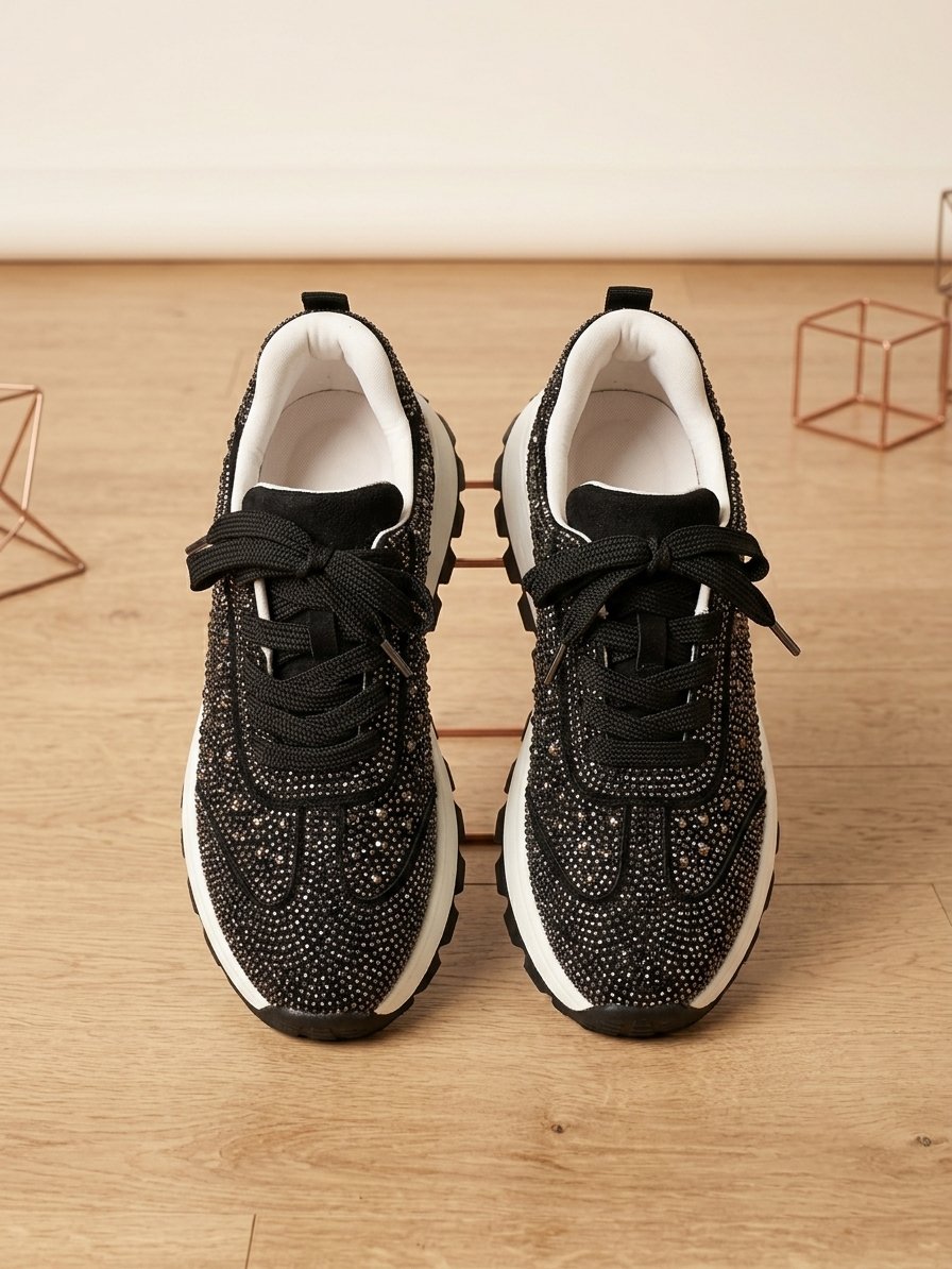 Taş İşlemeli Siyah Hafif Rahat Sneaker