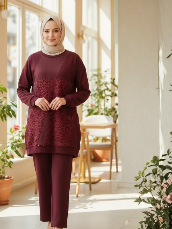 Dantel Detaylı Çelik Örme Takım 