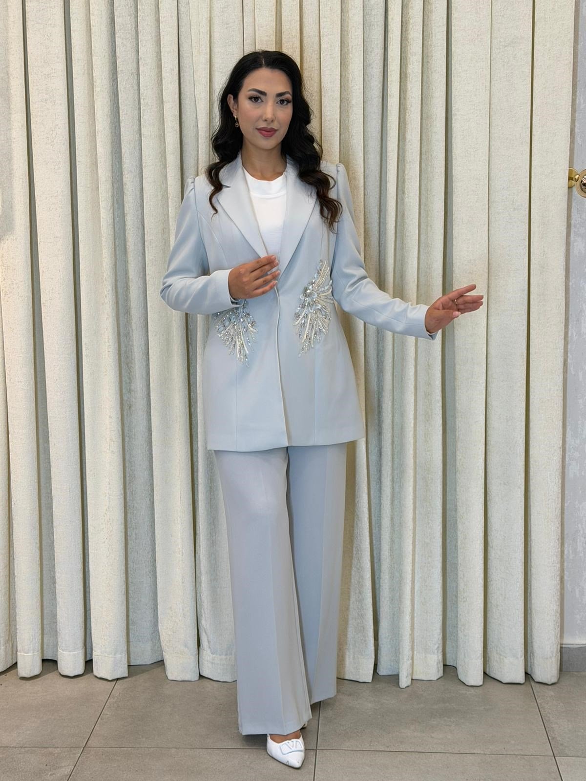 Jamila Sarah Taş İşlemeli Ceket Pantolon Takım 