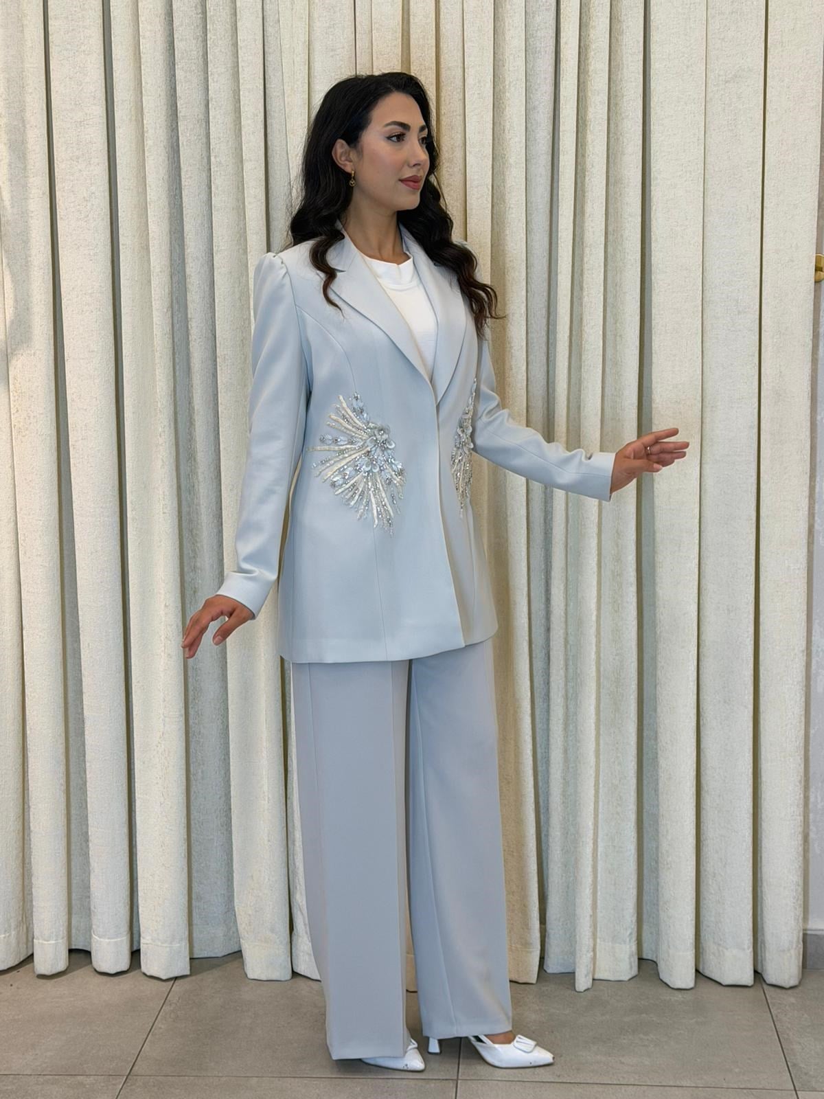 Jamila Sarah Taş İşlemeli Ceket Pantolon Takım 