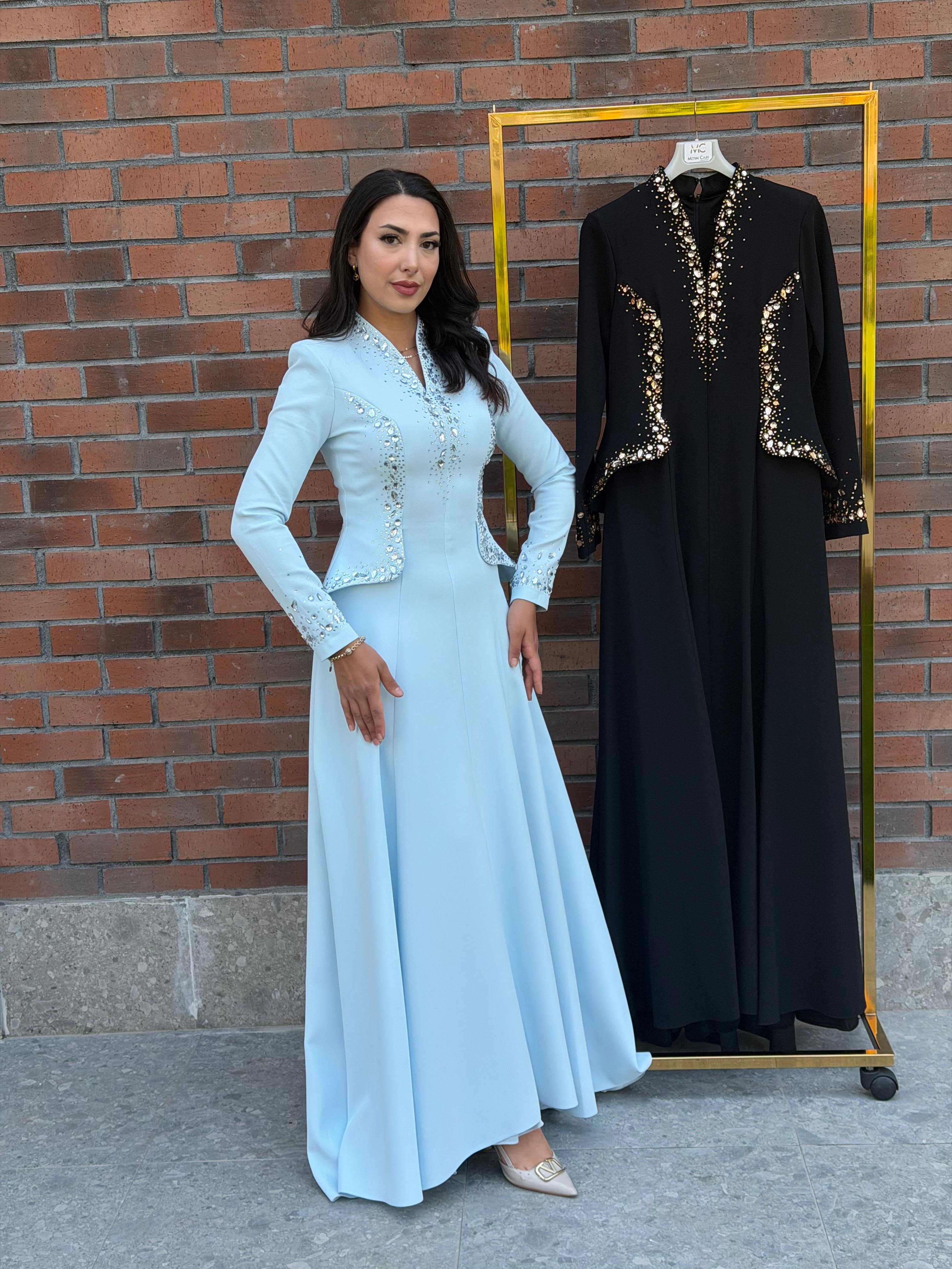 Lacrima Peplum Kesimli Taş İşlemeli Abiye