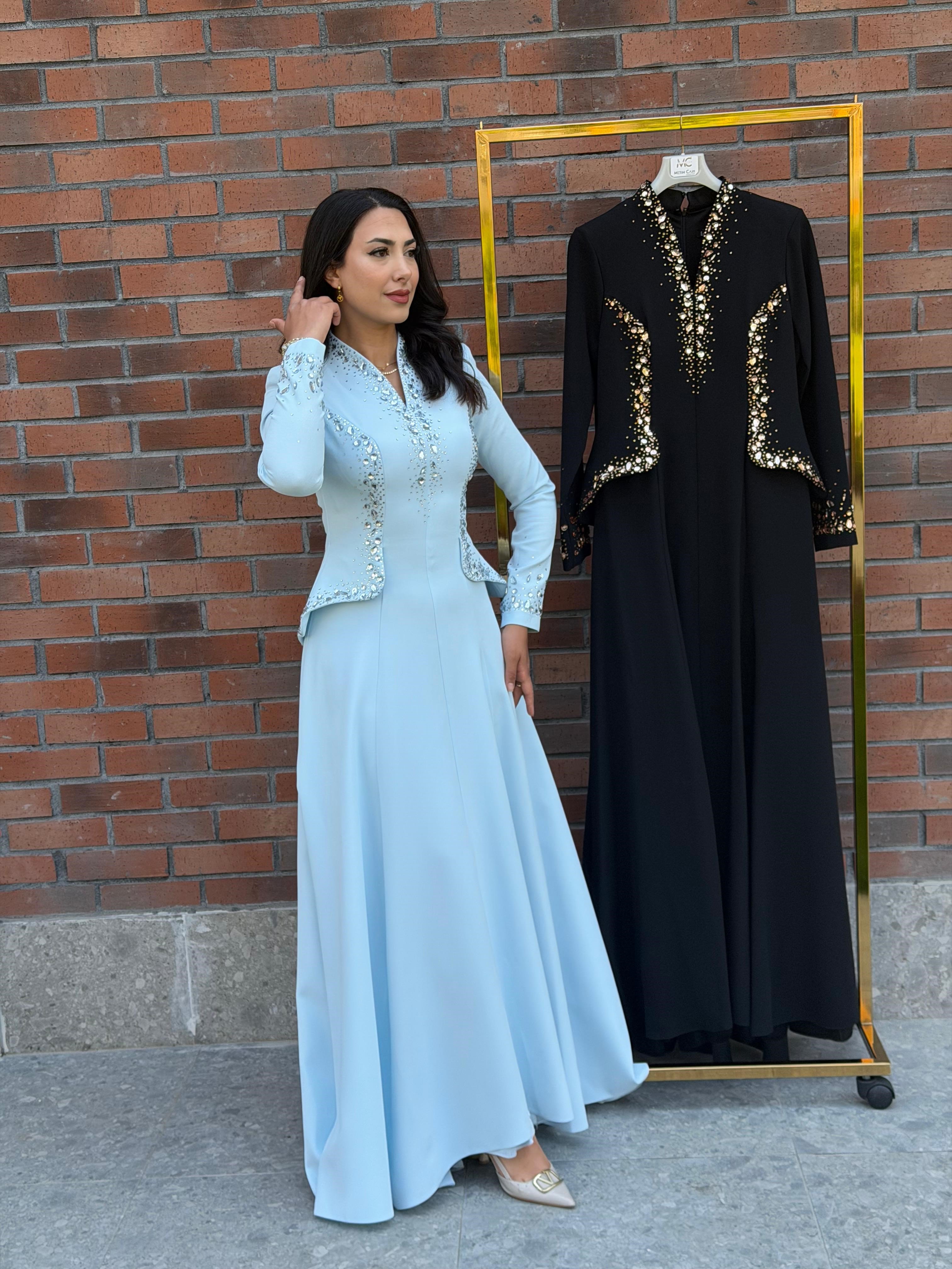 Lacrima Peplum Kesimli Taş İşlemeli Abiye