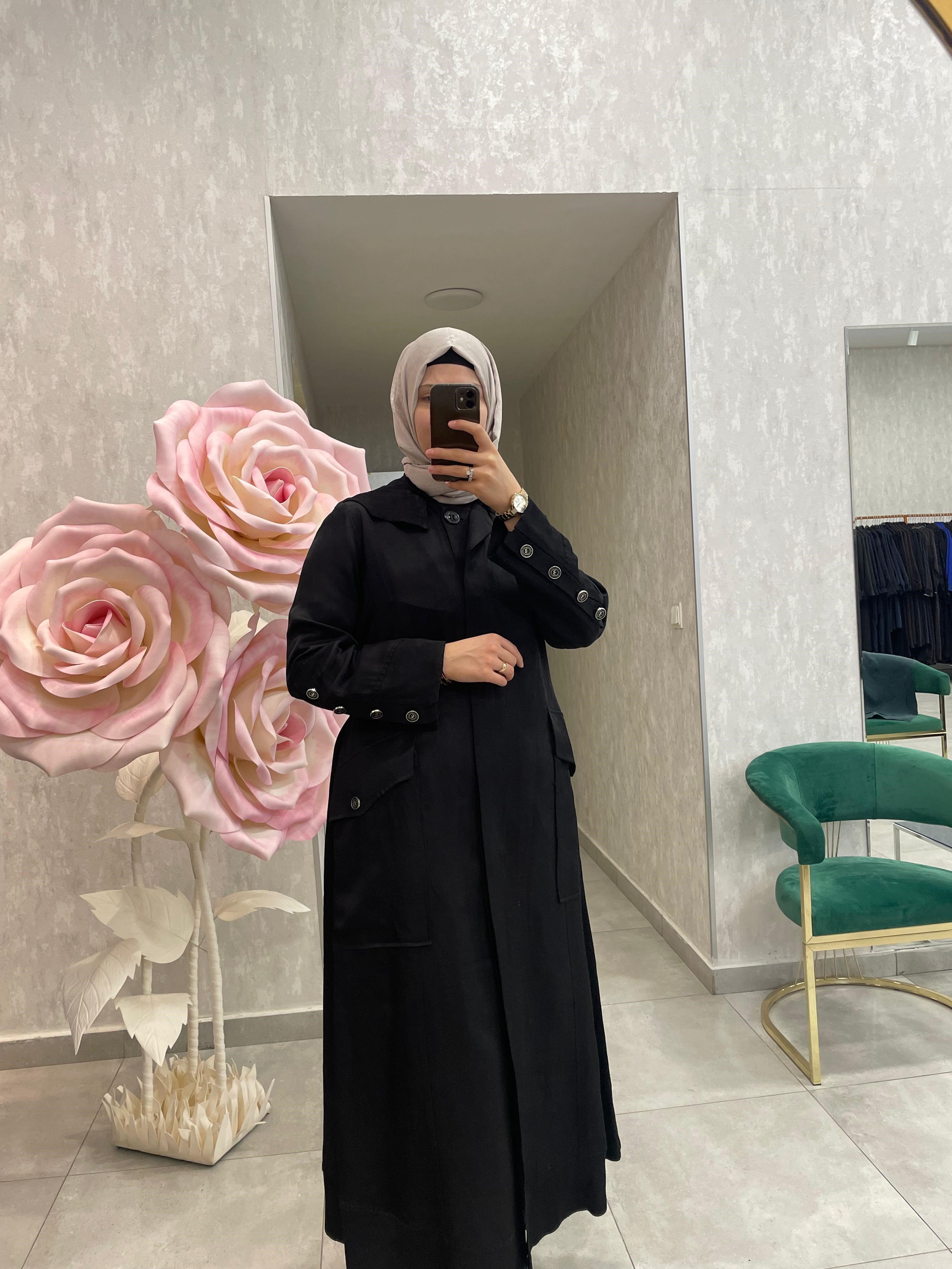 MissWhence Cep Detaylı Kapüşonlu  Chanel Keten Pardesü 