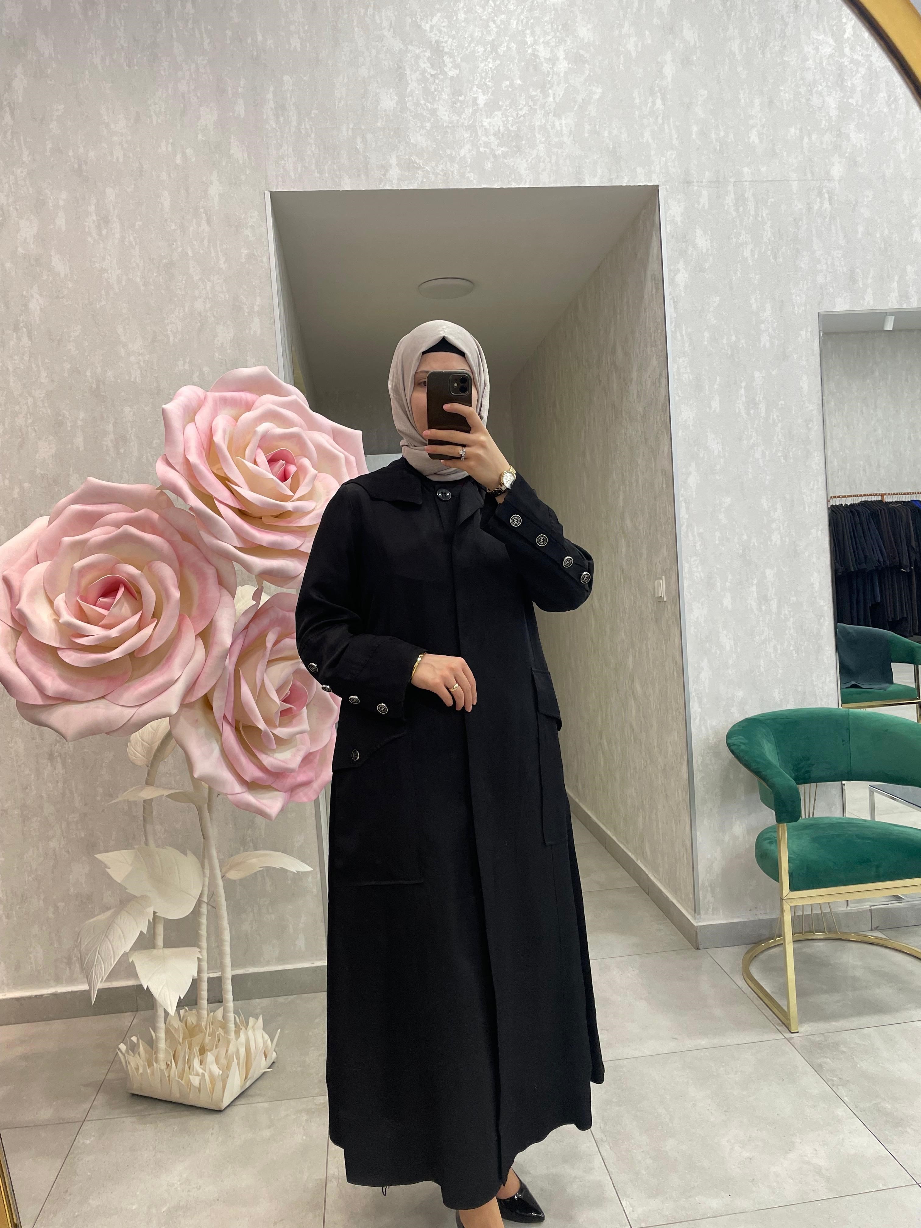 MissWhence Cep Detaylı Kapüşonlu  Chanel Keten Pardesü 