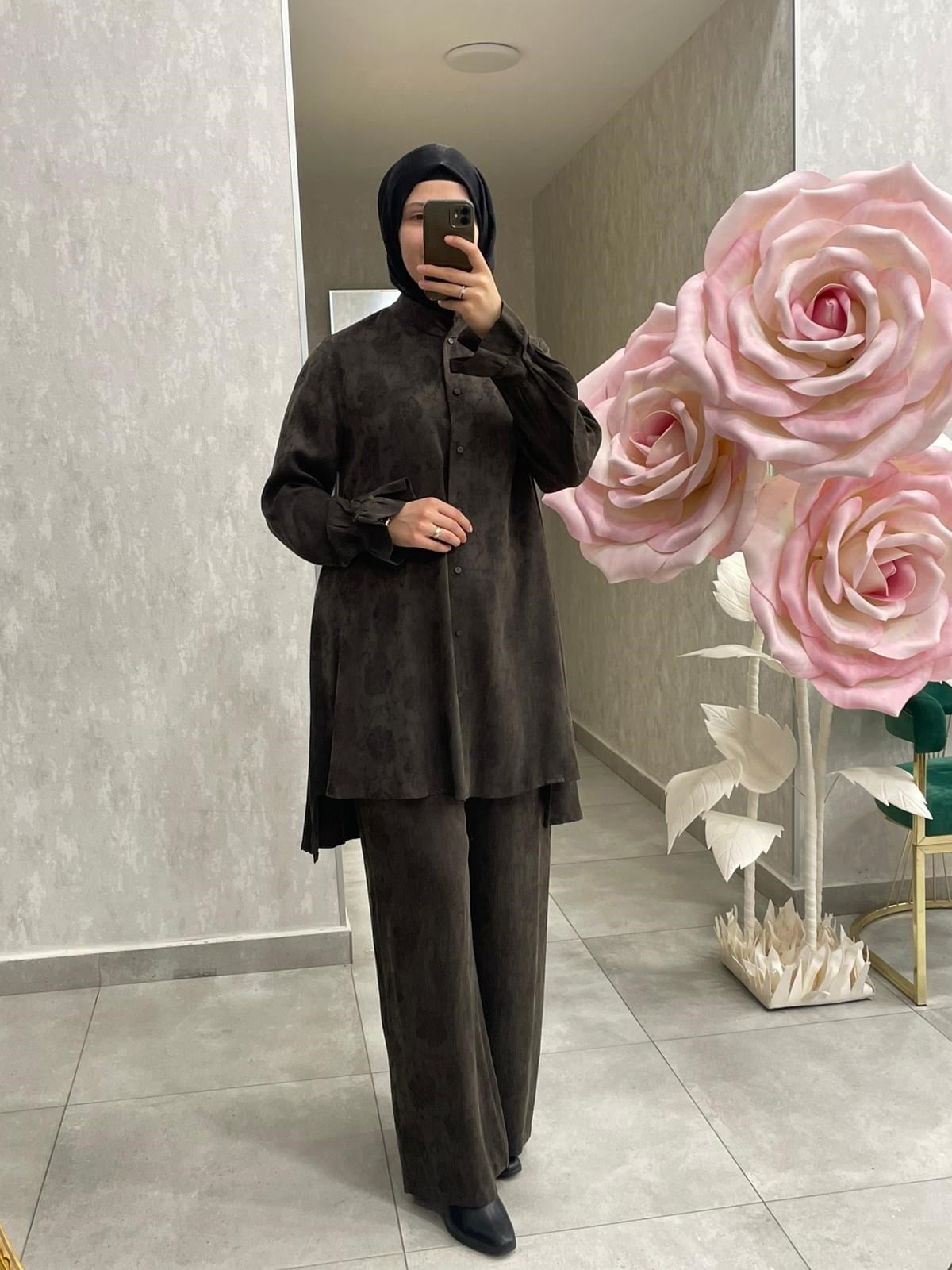 MissWhence Desenli Kumaş Pantolonlu Takım 