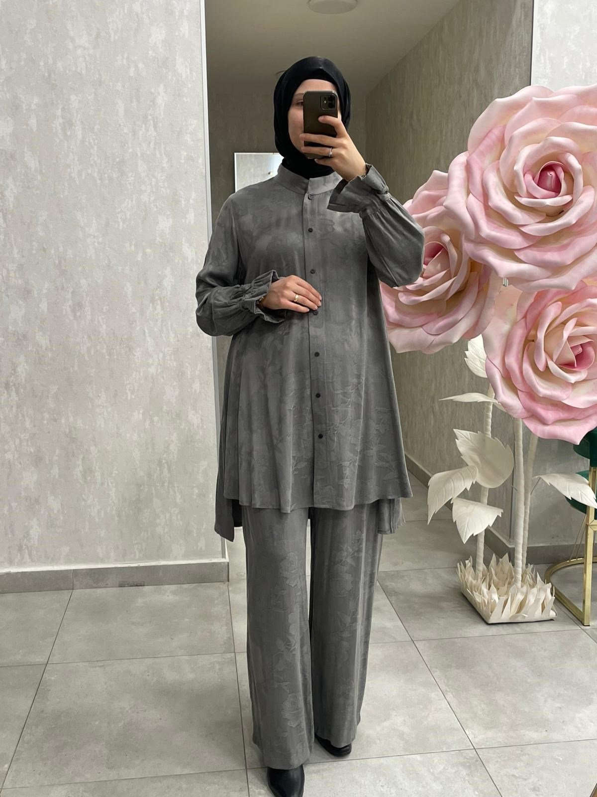 MissWhence Desenli Kumaş Pantolonlu Takım 