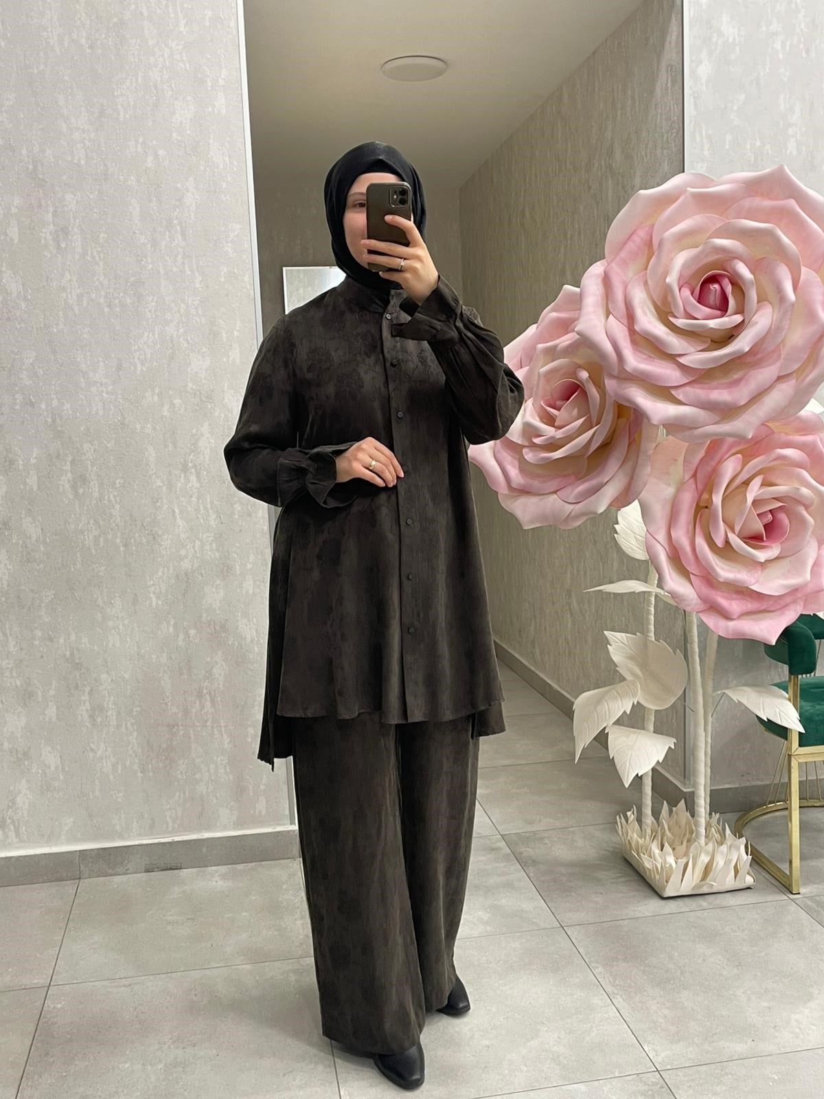 MissWhence Desenli Kumaş Pantolonlu Takım 