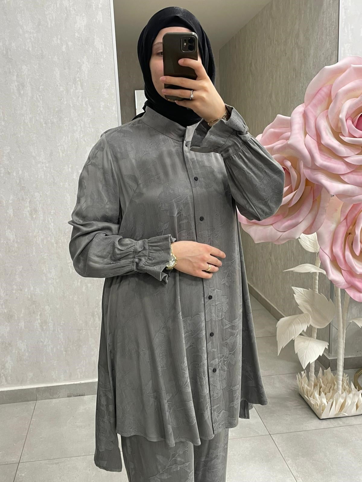 MissWhence Desenli Kumaş Pantolonlu Takım 