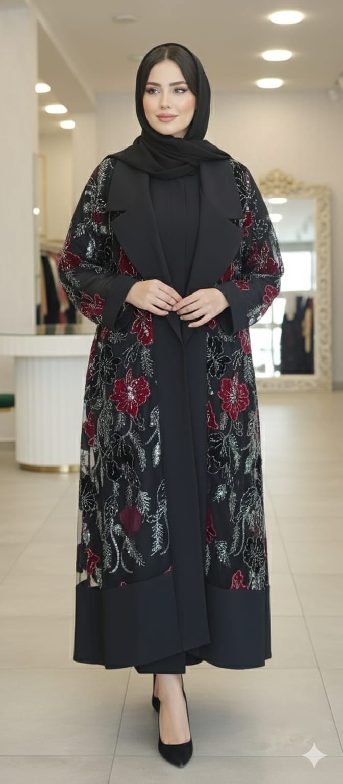 Taş İşlemeli Abaya ve İç Elbisesi Takım Elbise 