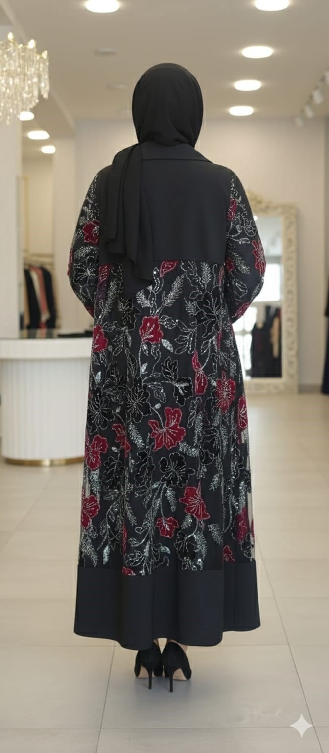 Taş İşlemeli Abaya ve İç Elbisesi Takım Elbise 