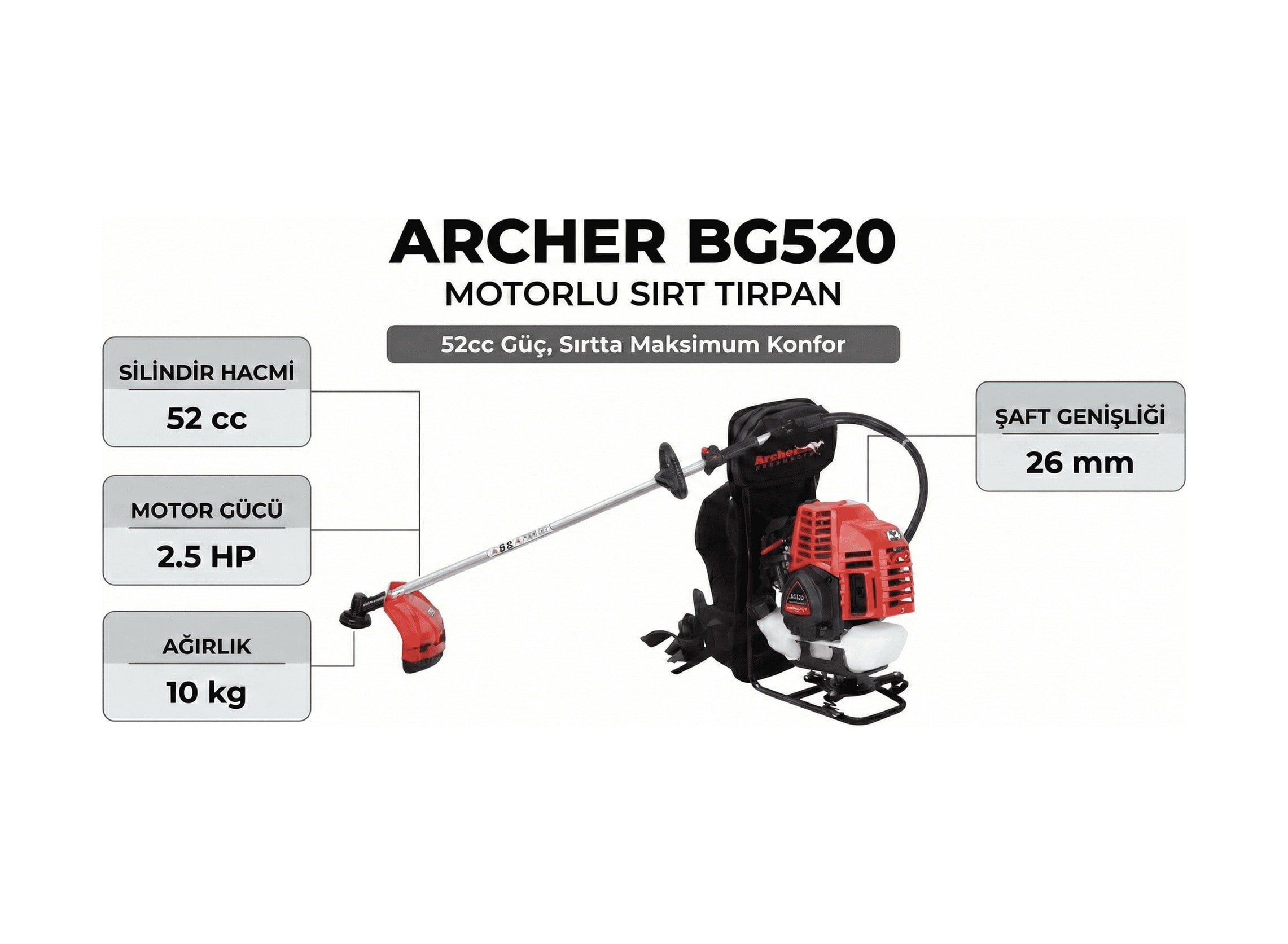 Motorlu Tırpan Archer Bg520 Sırt Tip