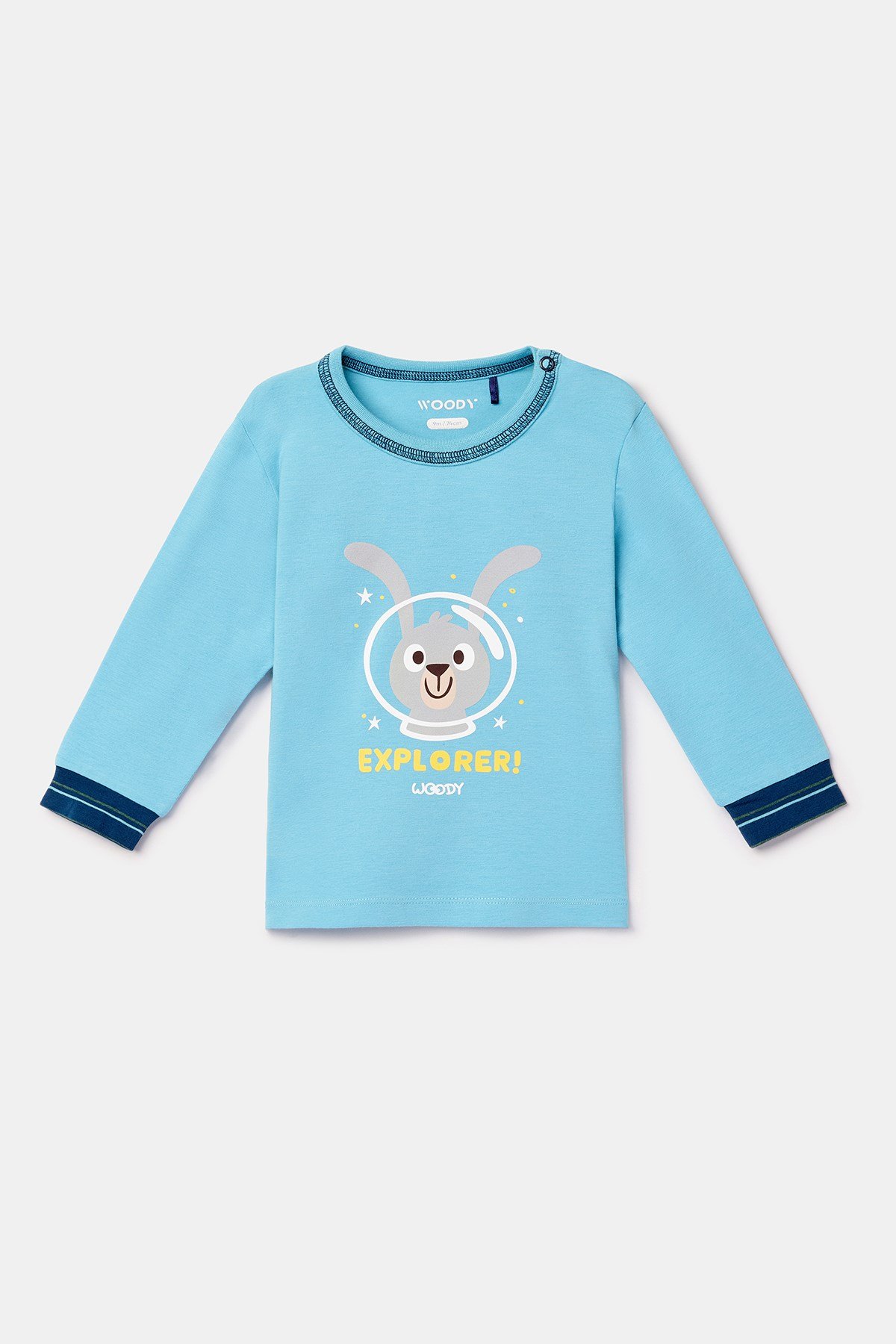 Astronot Tavşan Mavi Pamuklu Erkek Bebek Pijama