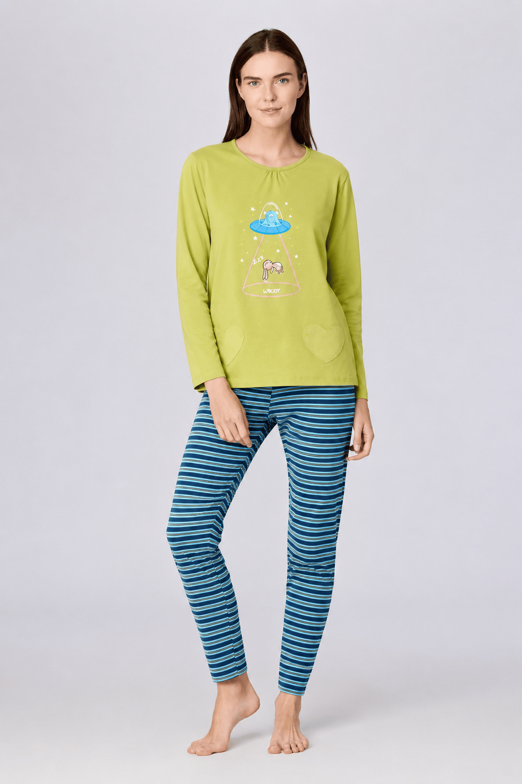 Baskı Detaylı Limon Yeşili Kadın Pijama