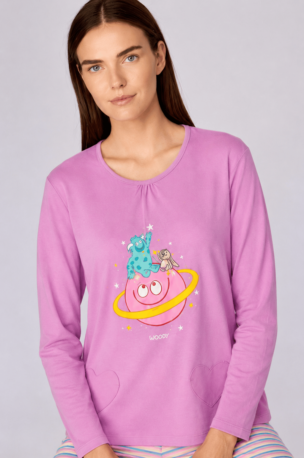Baskı Detaylı Pembe Kadın Pijama