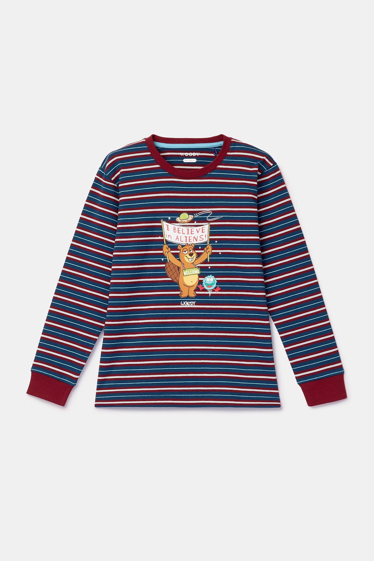Bordo Çizgili Baskılı Erkek Çocuk Pijama