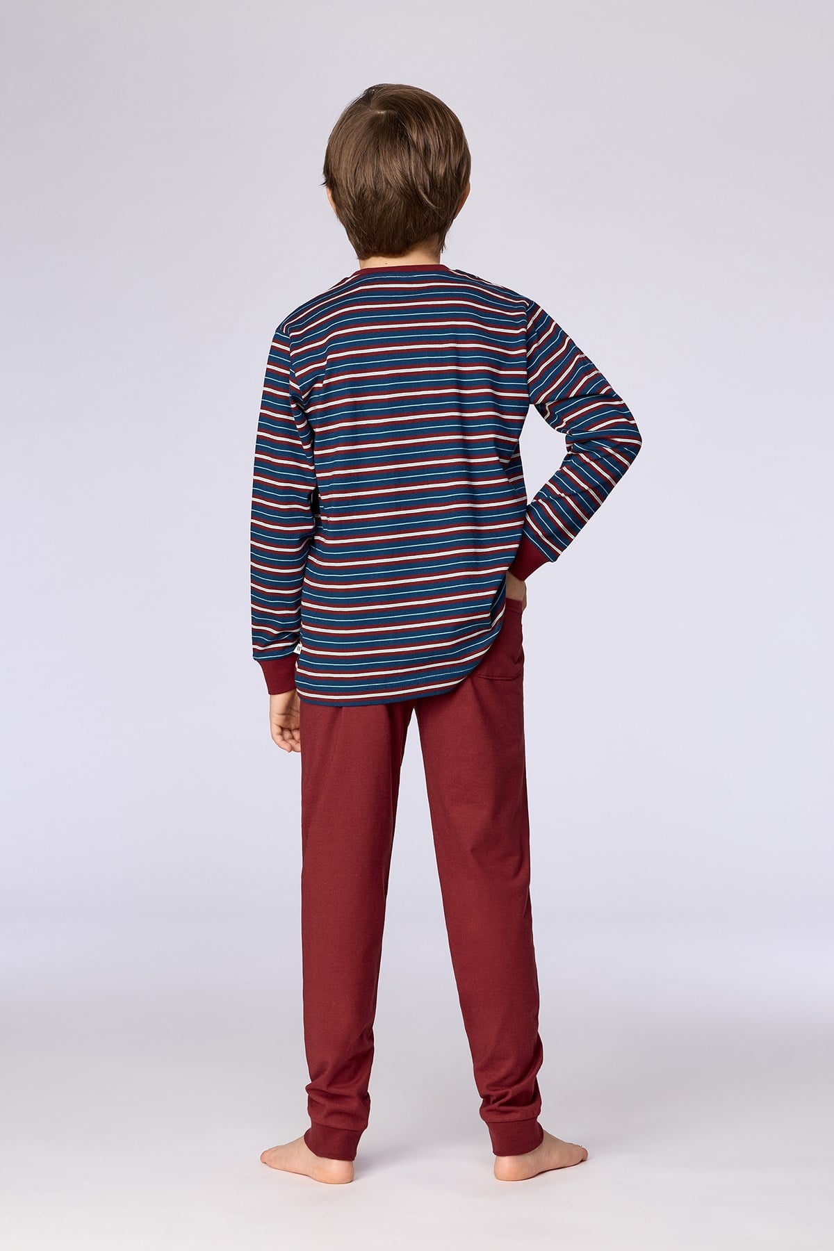 Bordo Çizgili Baskılı Erkek Çocuk Pijama