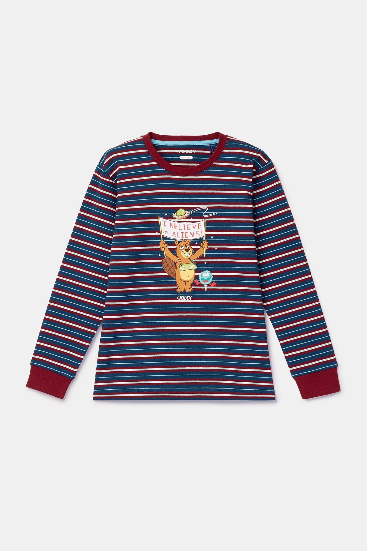 Bordo Çizgili Baskılı Erkek Çocuk Pijama
