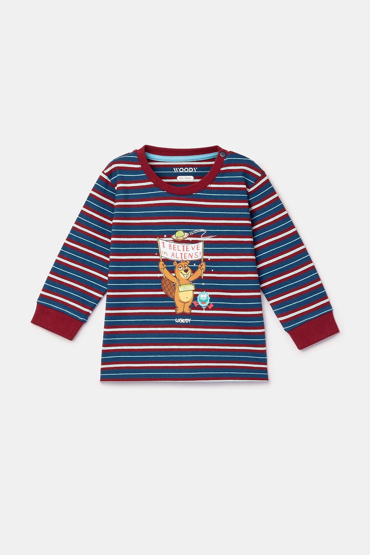 Bordo Çizgili Pamuklu Erkek Bebek Pijama