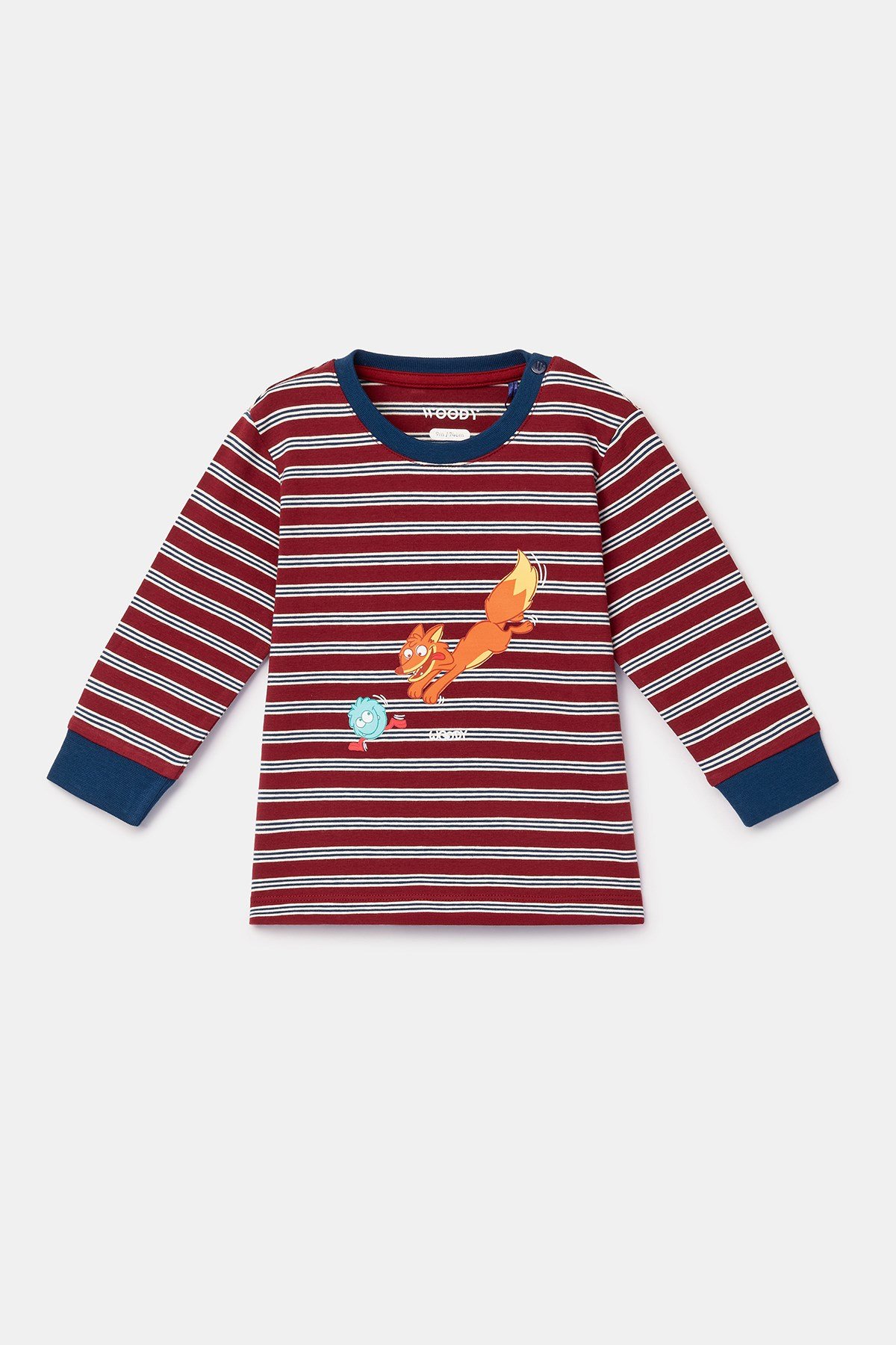 Bordo Çizgili Tilki Baskılı Erkek Bebek Pijama