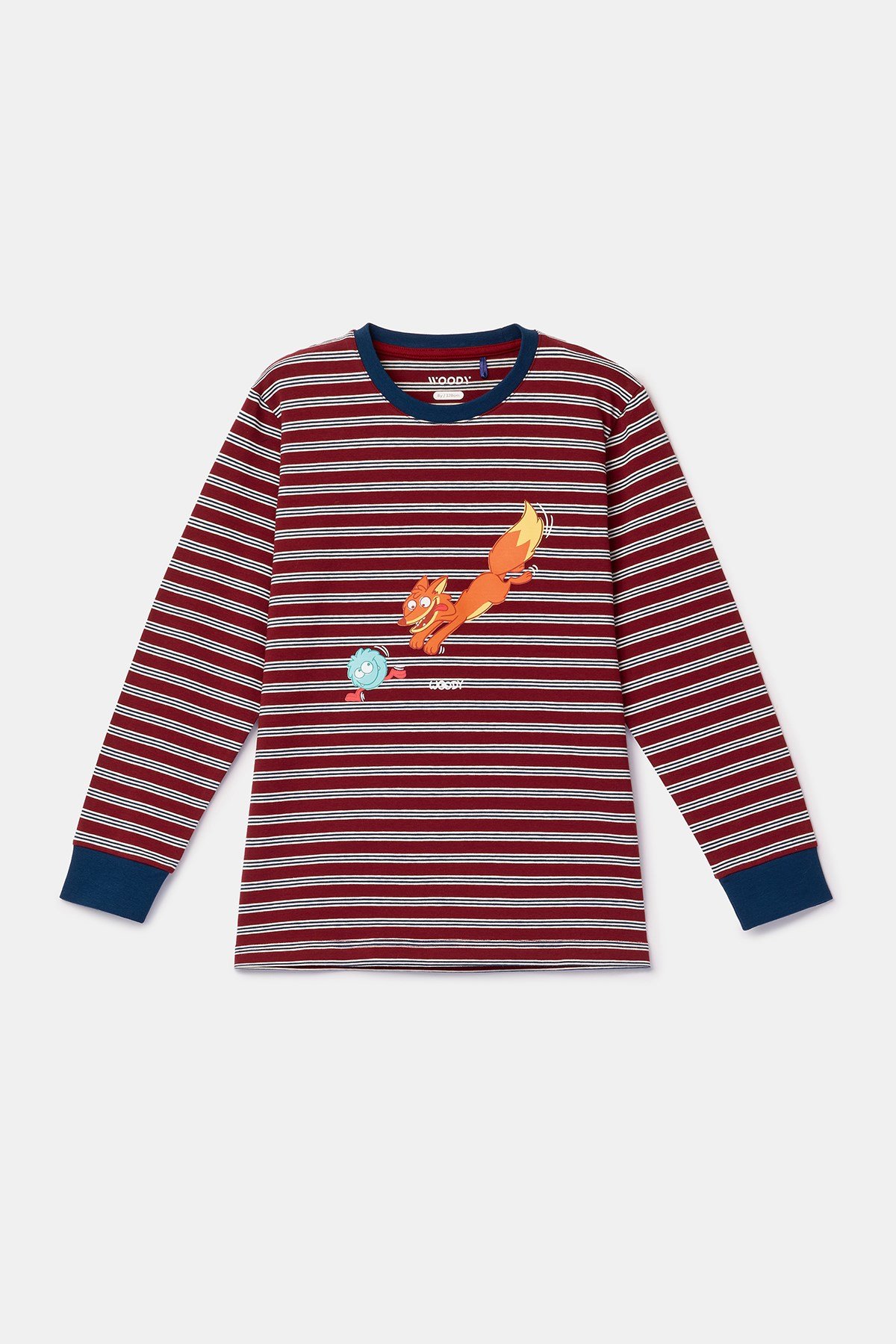 Bordo Çizgili Tilki Baskılı Erkek Çocuk Pijama