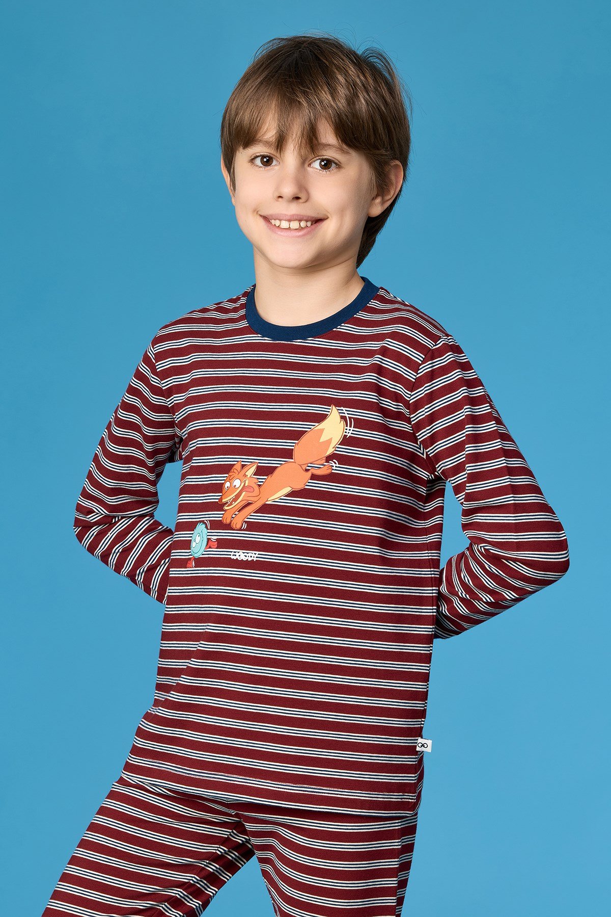 Bordo Çizgili Tilki Baskılı Erkek Çocuk Pijama