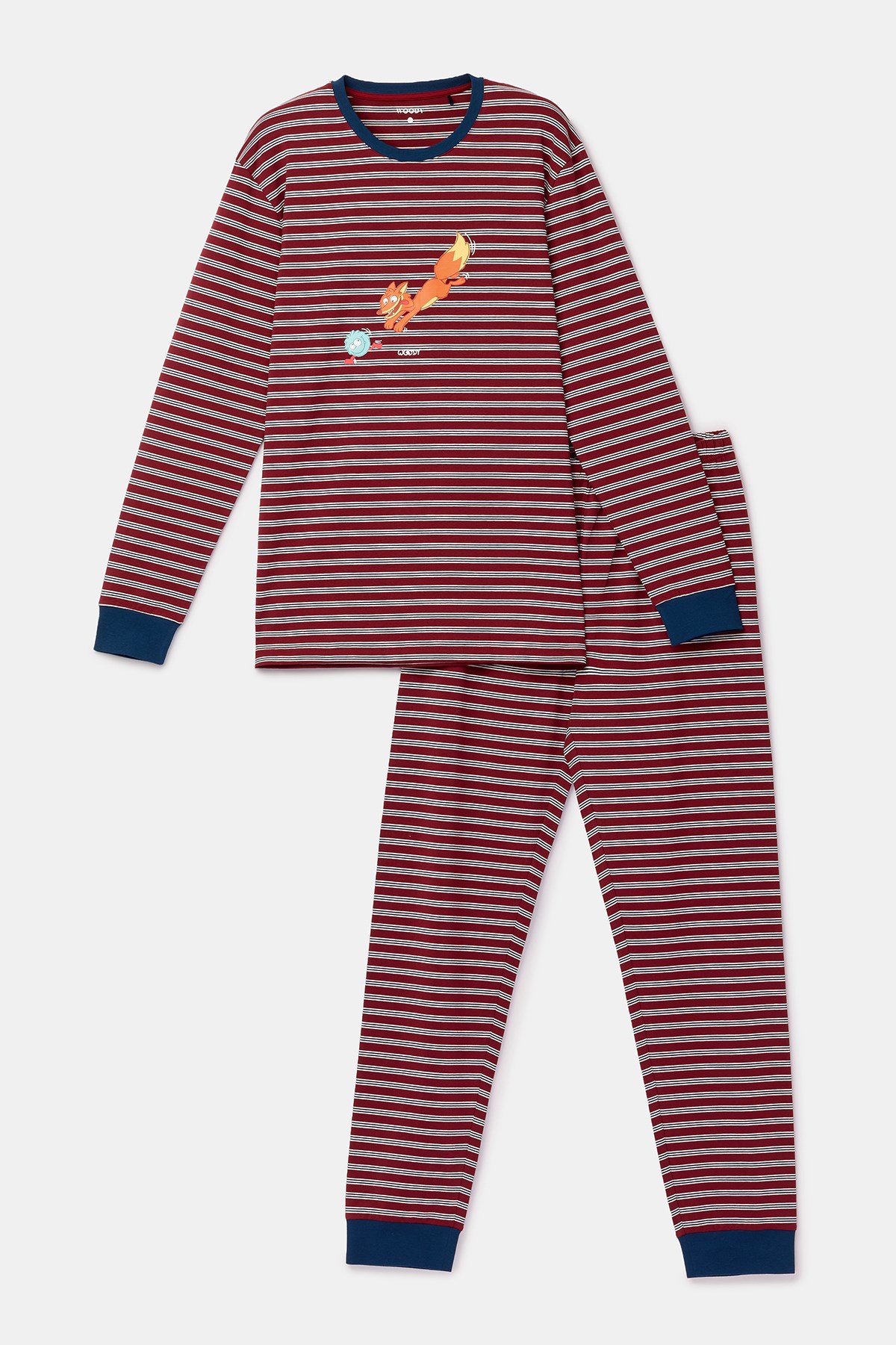 Bordo Çizgili Tilki Baskılı Erkek  Pijama
