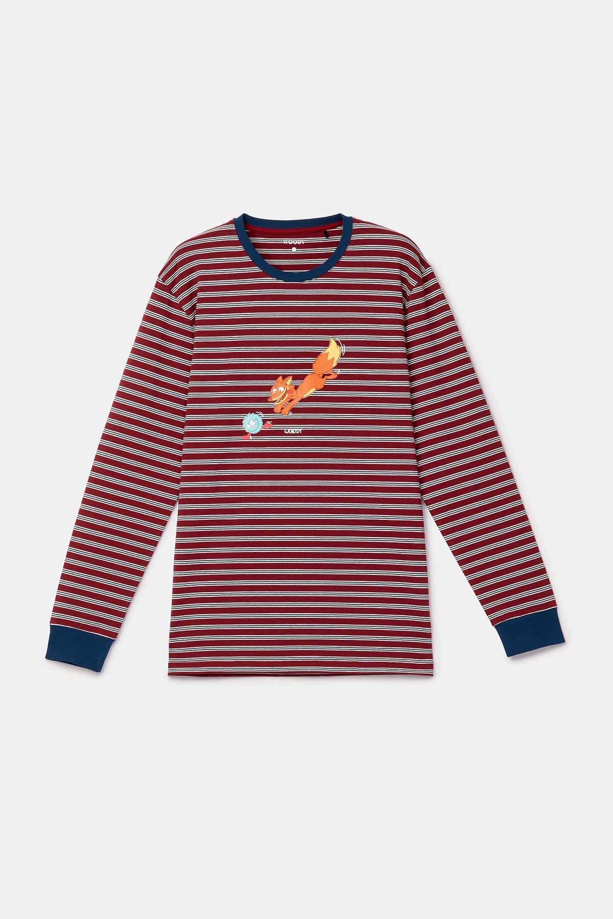 Bordo Çizgili Tilki Baskılı Erkek  Pijama