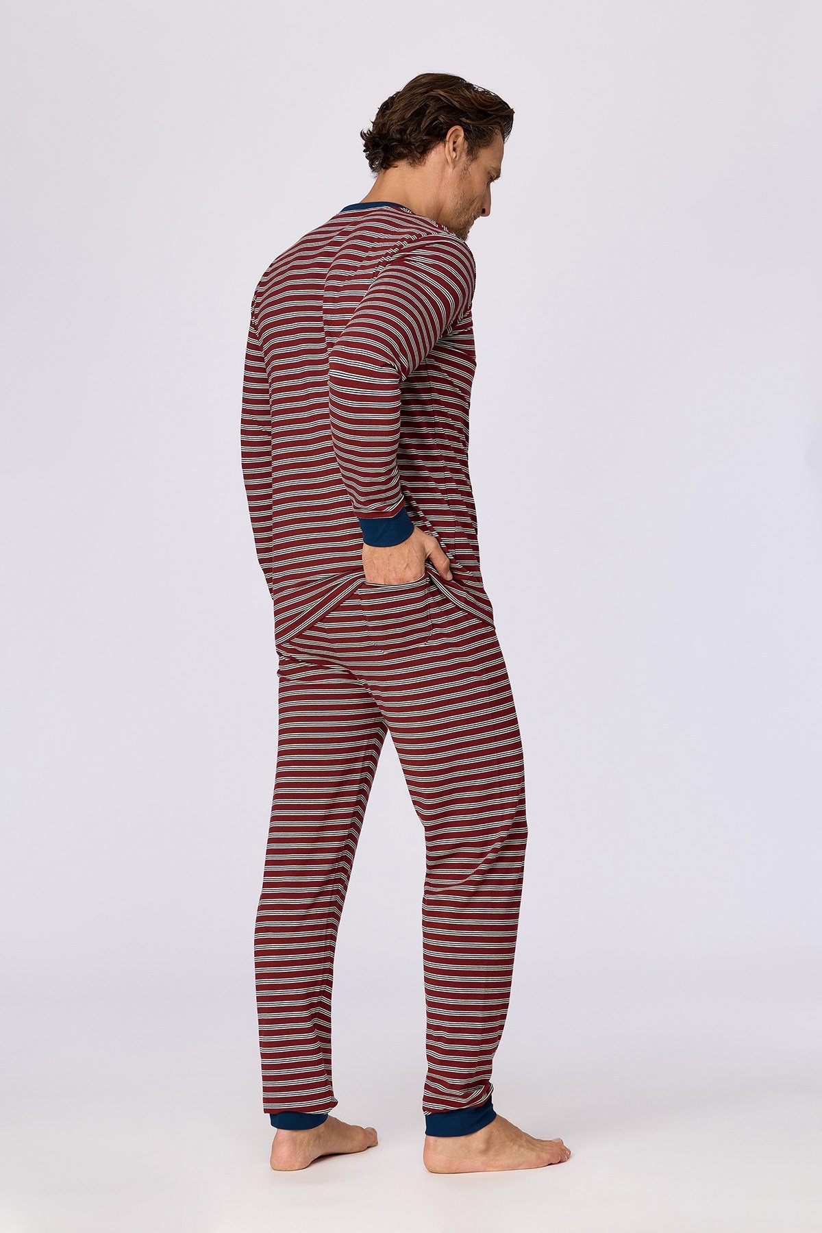 Bordo Çizgili Tilki Baskılı Erkek  Pijama