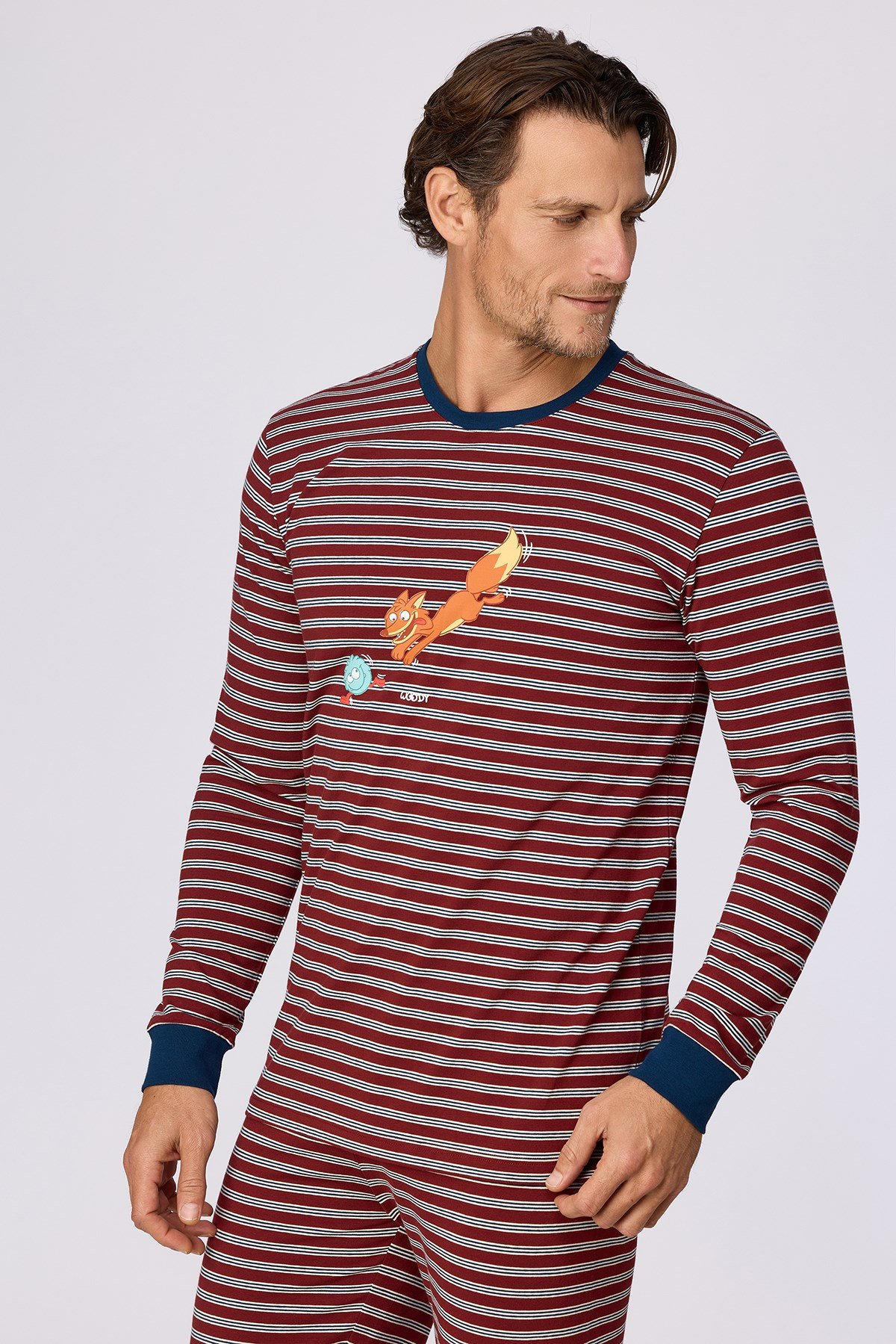 Bordo Çizgili Tilki Baskılı Erkek  Pijama